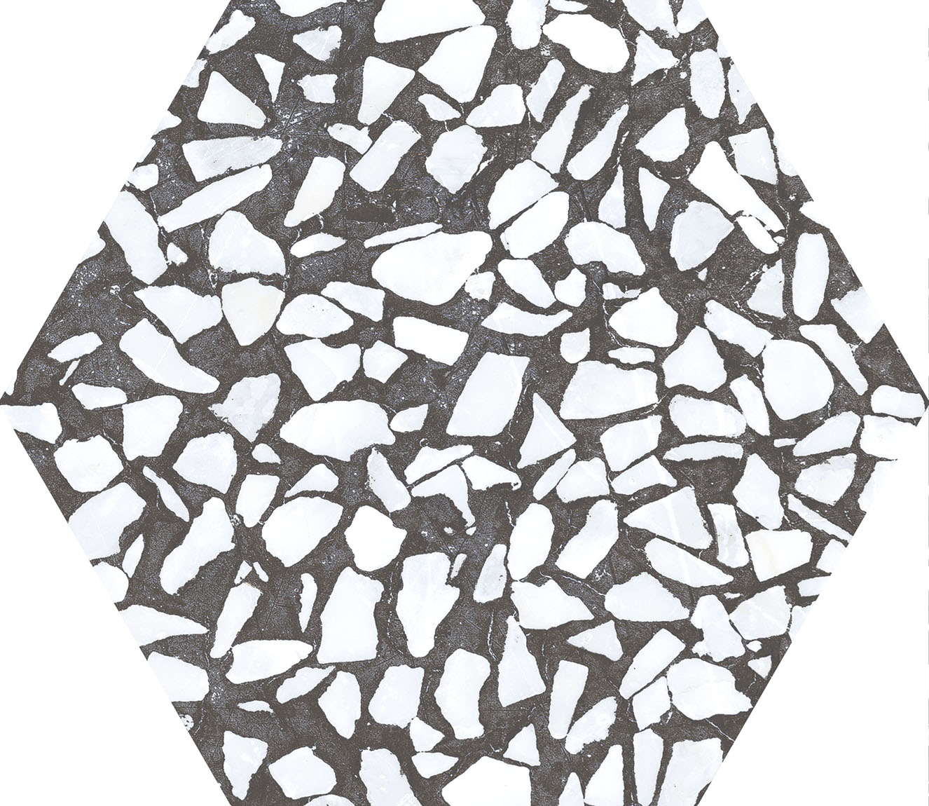 Urbanixx Gres Tarfala Bodenfliesen Terrazzooptik Hexagon Schwarz Matt 23,2x26,7 cm rektifiziert