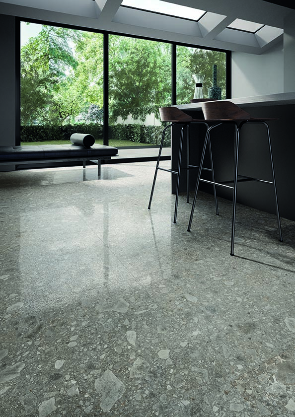 Ergon Lombarda Bodenfliese Terrazzooptik Grau Anpoliert 90x90 cm rektifiziert R10B