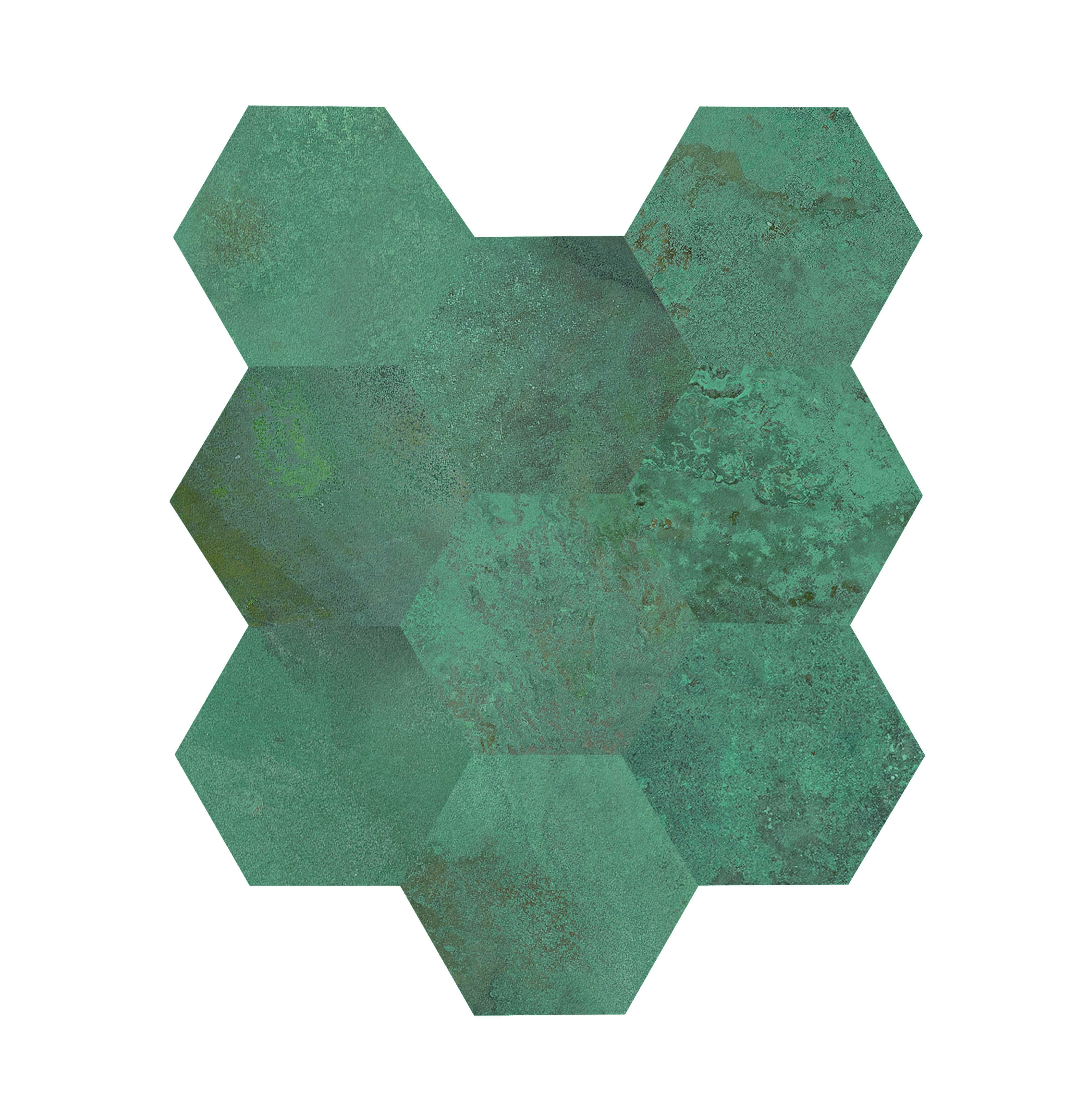 Caesar Alchemy Mosaik Hexagon 3D Metalloptik Türkis Mint Matt 28x34 cm  