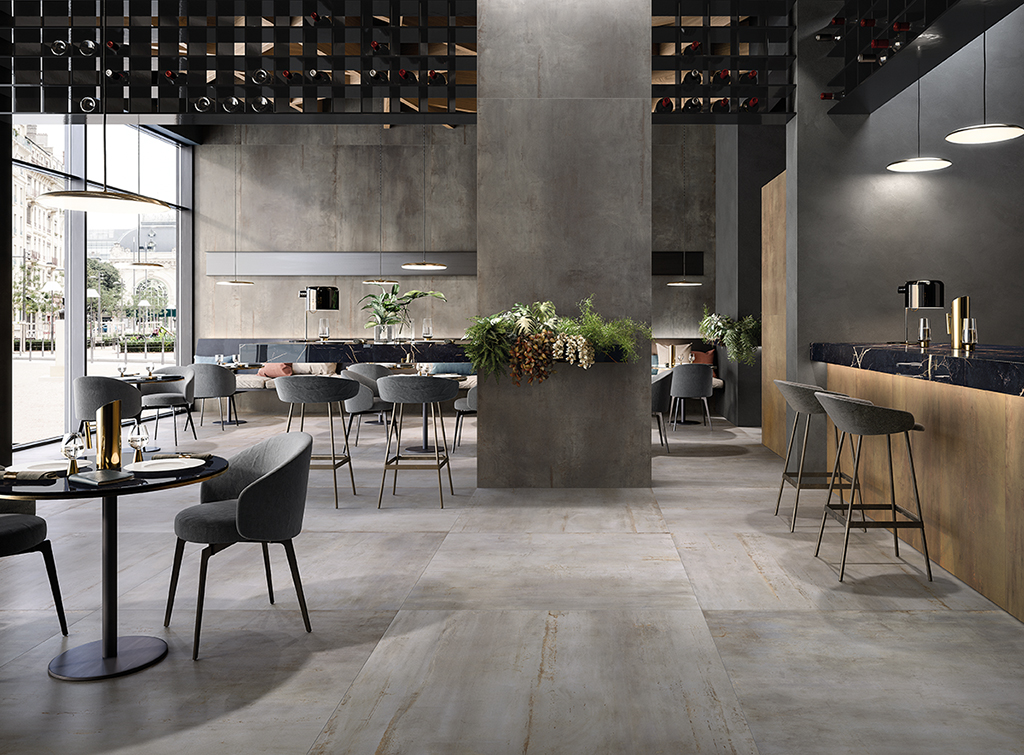 Flaviker Rebel Bodenfliese Metalloptik Grau Matt 160x320 cm rektifiziert