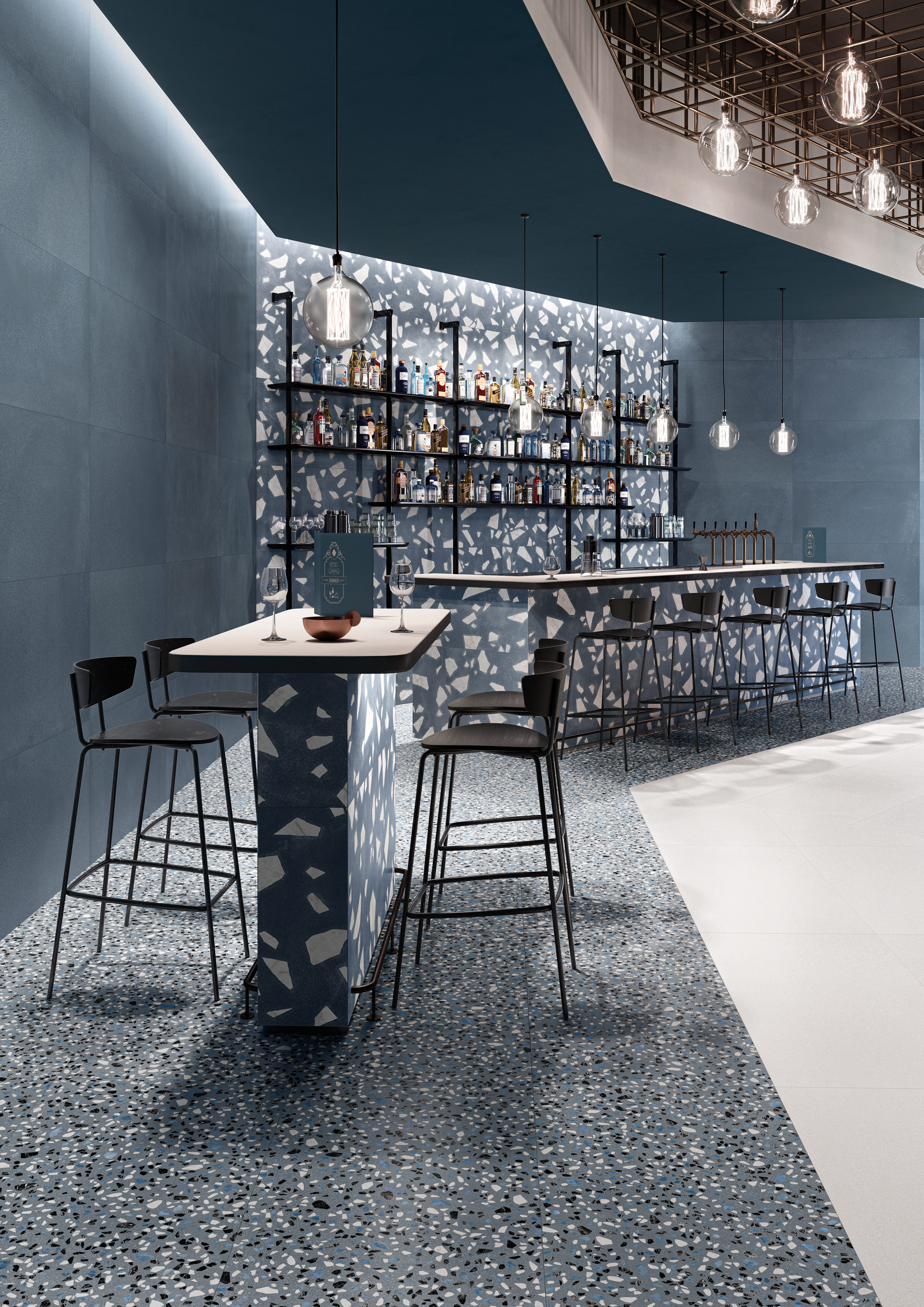 Ergon Medley Classic Bodenfliese Terrazzooptik Blau Matt 30x60 cm rektifiziert R10B