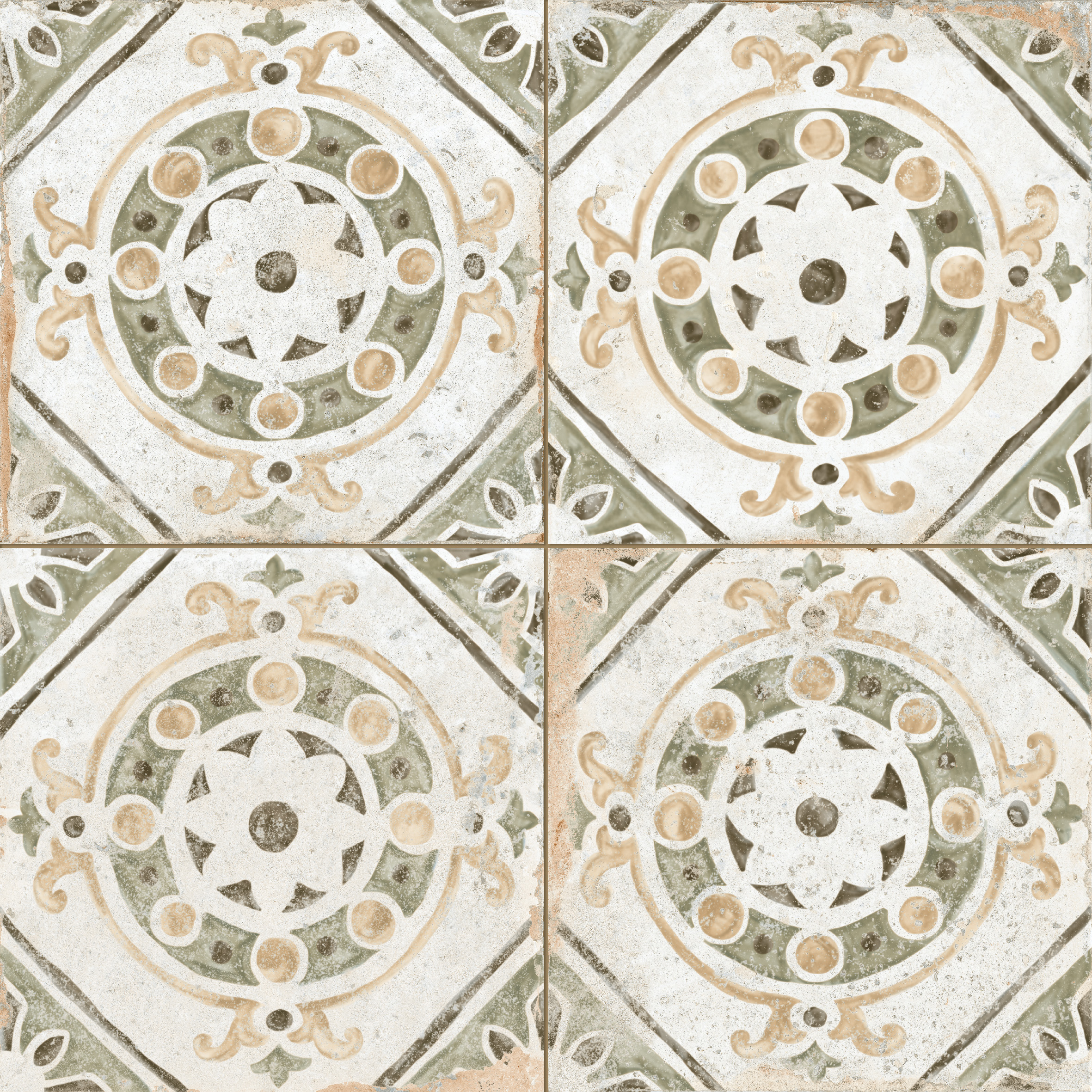 Peronda Porto Mosaik Retrofliese Vintageoptik Mix Grün Braun Matt 45x45 cm R9