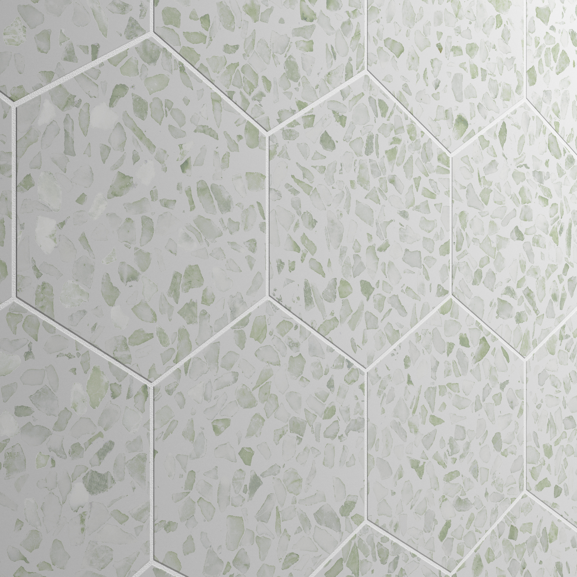 Urbanixx Gres Tarfala Bodenfliesen Terrazzooptik Hexagon Grün Matt 23,2x26,7 cm rektifiziert