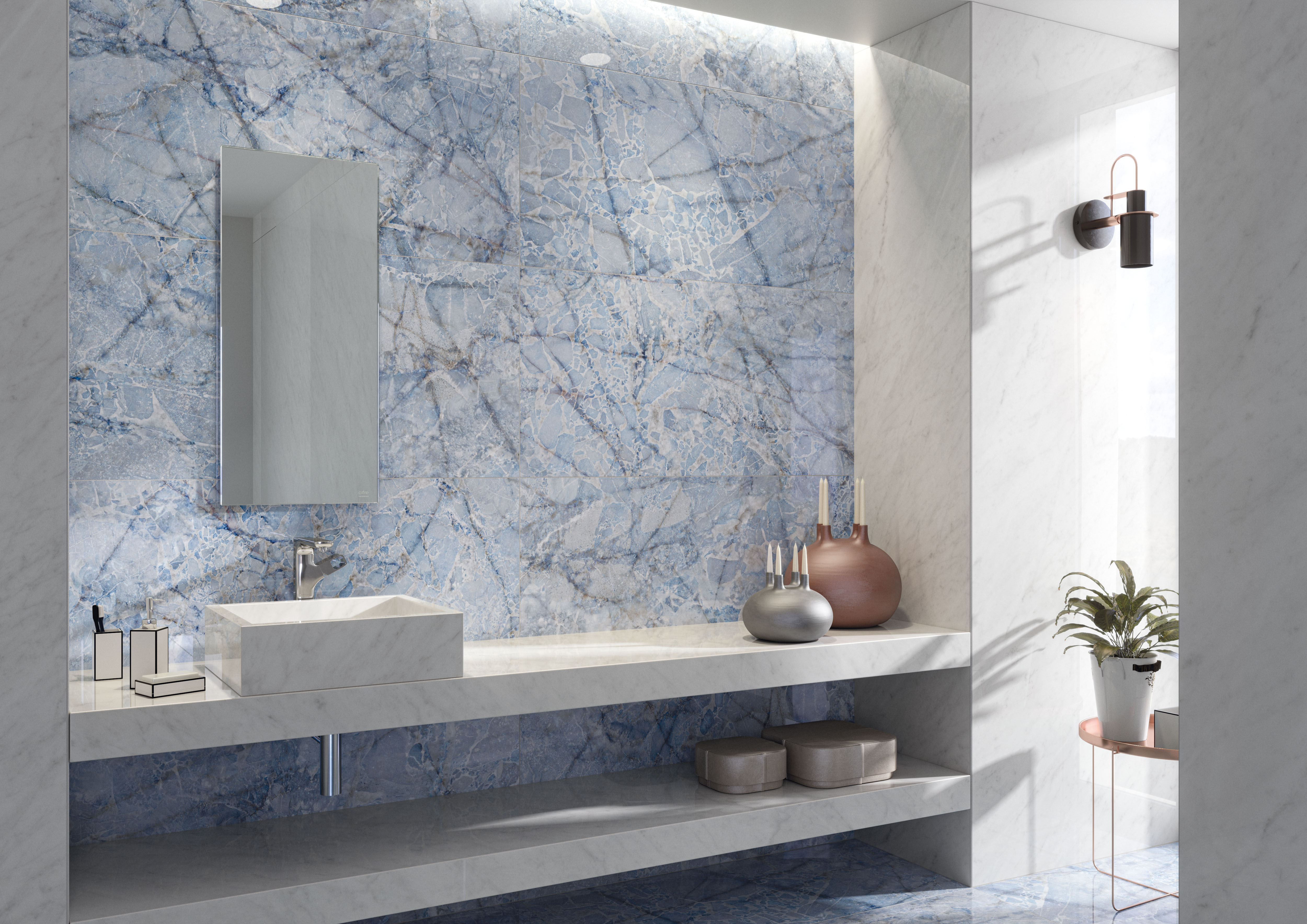 Vanezia Gres Halden Bodenfliesen Marmoroptik Blau Glänzend 60x120 cm rektifiziert