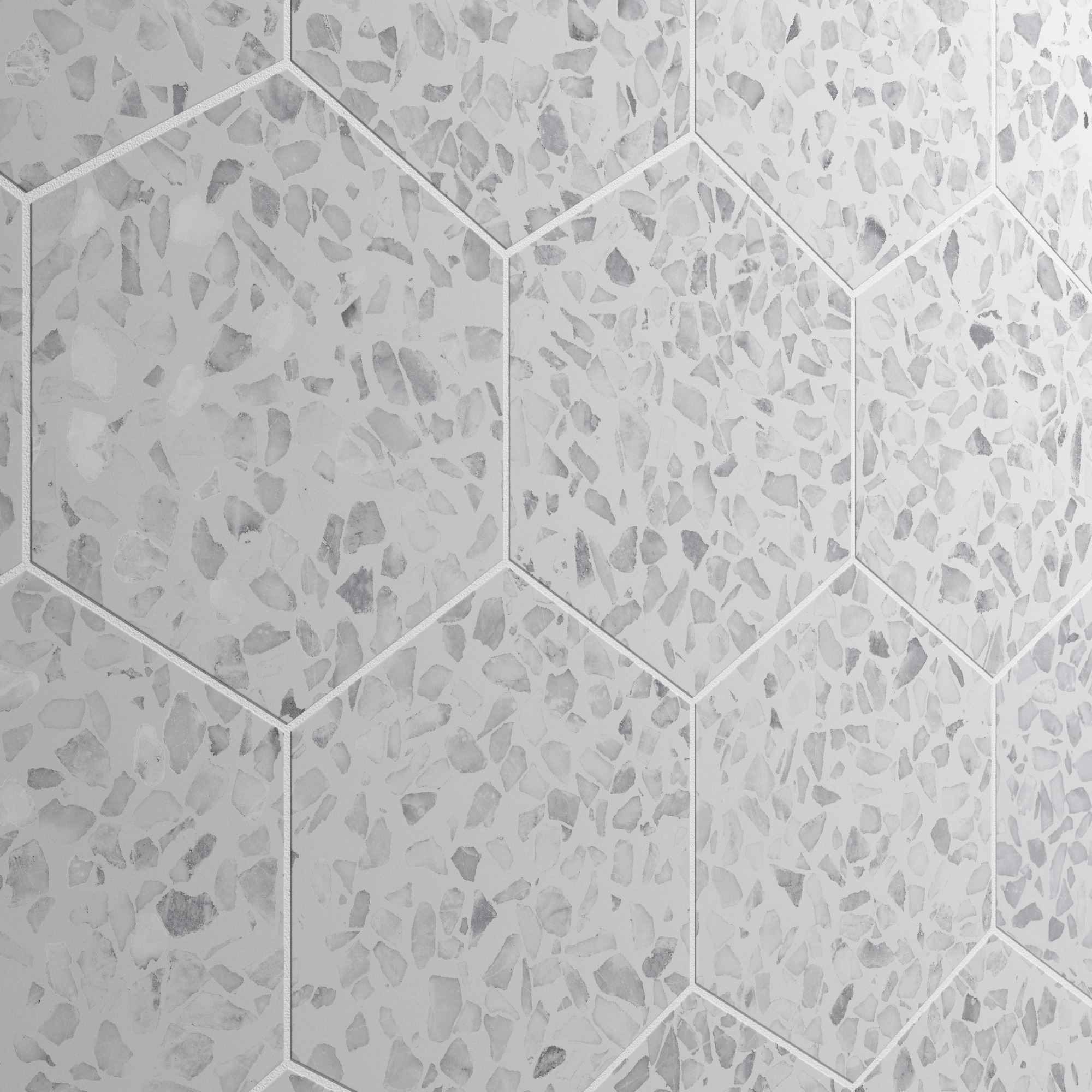 Urbanixx Gres Tarfala Bodenfliesen Terrazzooptik Hexagon Hellgrau Matt 23,2x26,7 cm rektifiziert