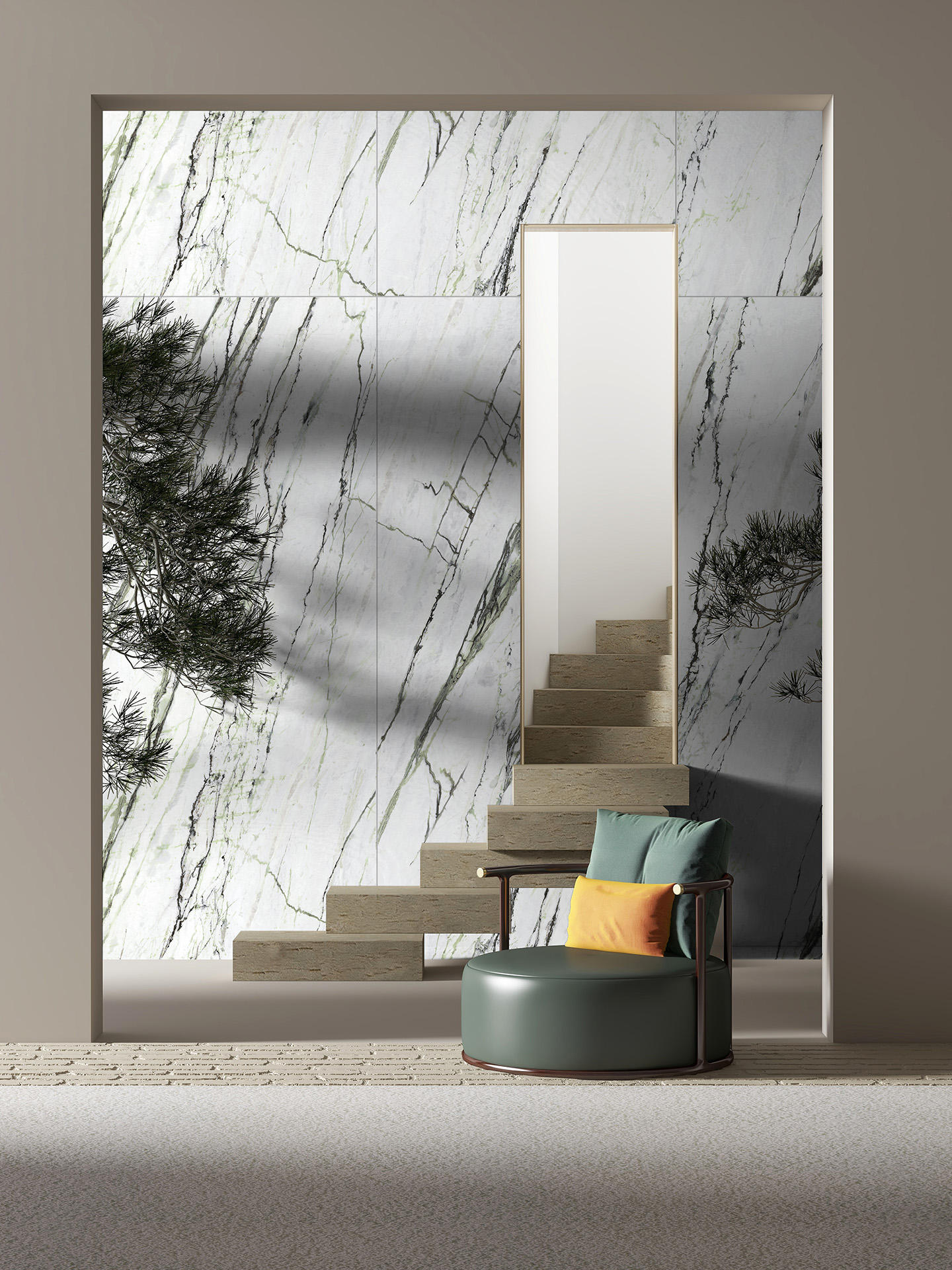 Vanezia Gres Mima Bodenfliese Marmoroptik Weiß Grün Matt 60x120 cm rektifiziert R10