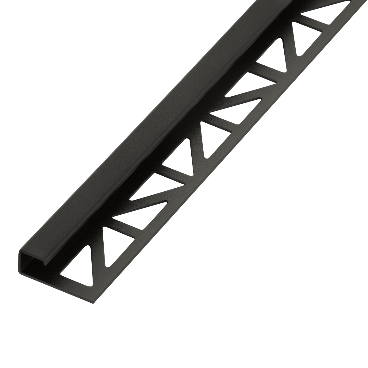 Blanke Fliesenschiene CUBELINE quadratische Form Aluminium eloxiert schwarz matt 12,5 mm hoch 2,5 lang