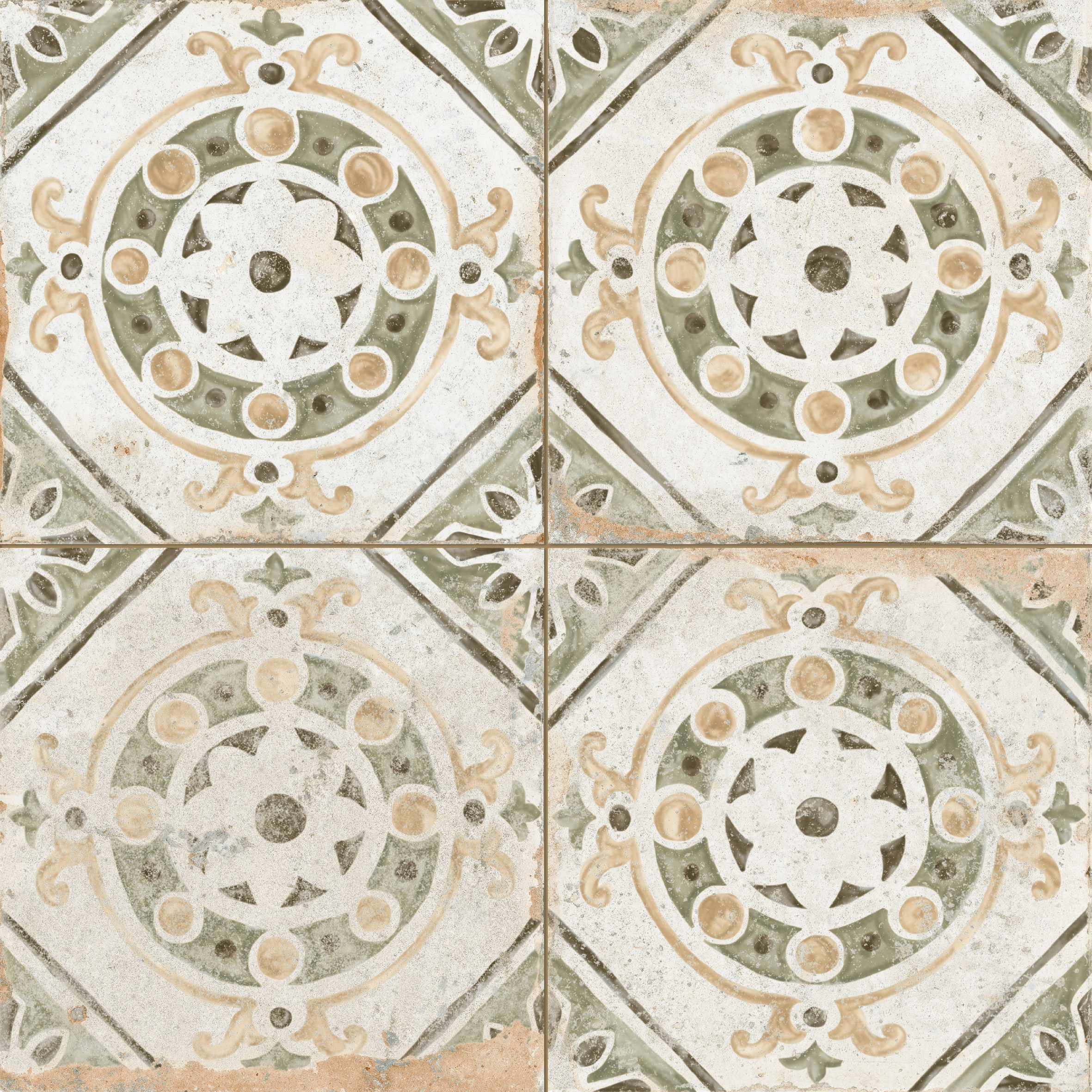 Peronda Porto Mosaik Retrofliese Vintageoptik Mix Grün Braun Matt 45x45 cm R9