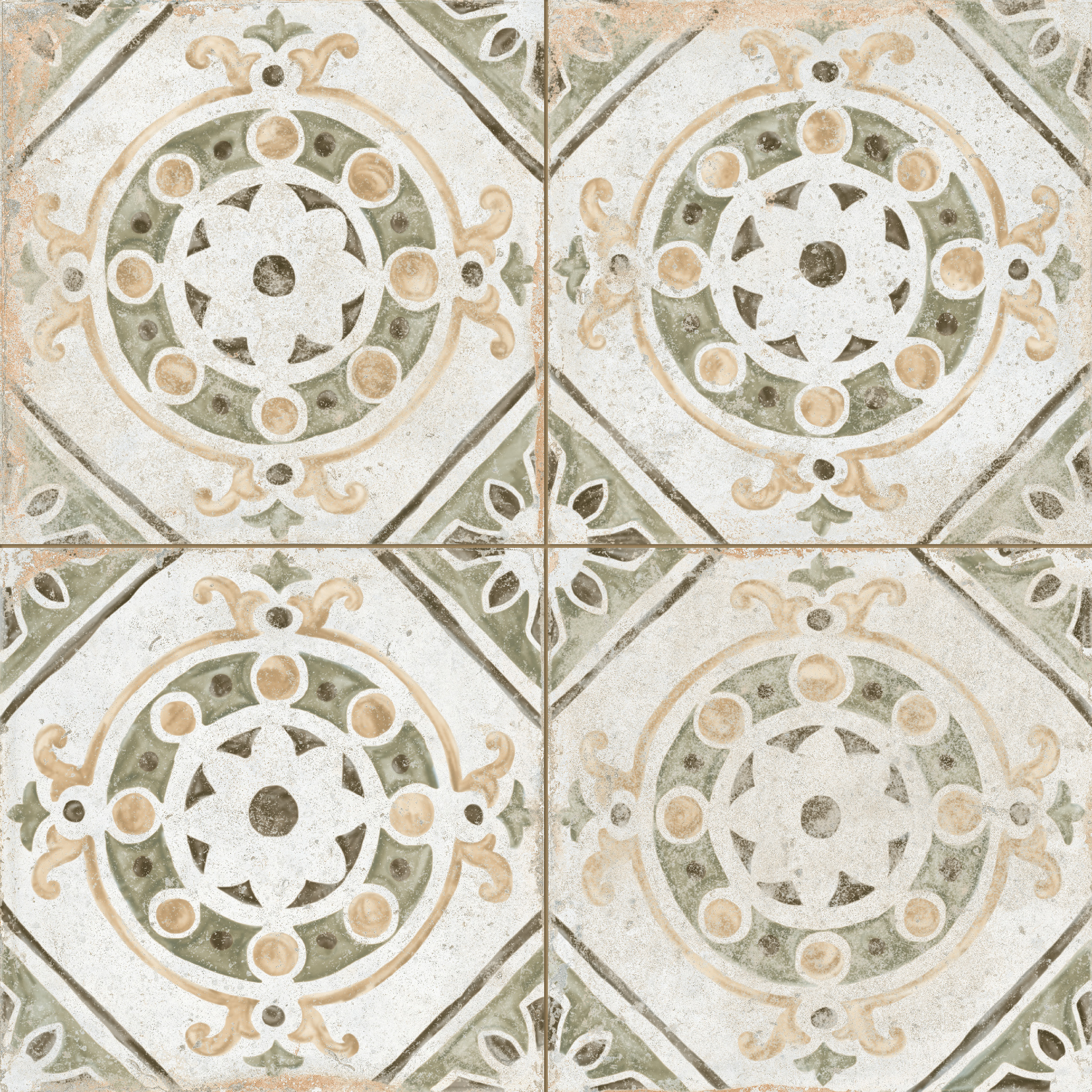 Peronda Porto Mosaik Retrofliese Vintageoptik Mix Grün Braun Matt 45x45 cm R9