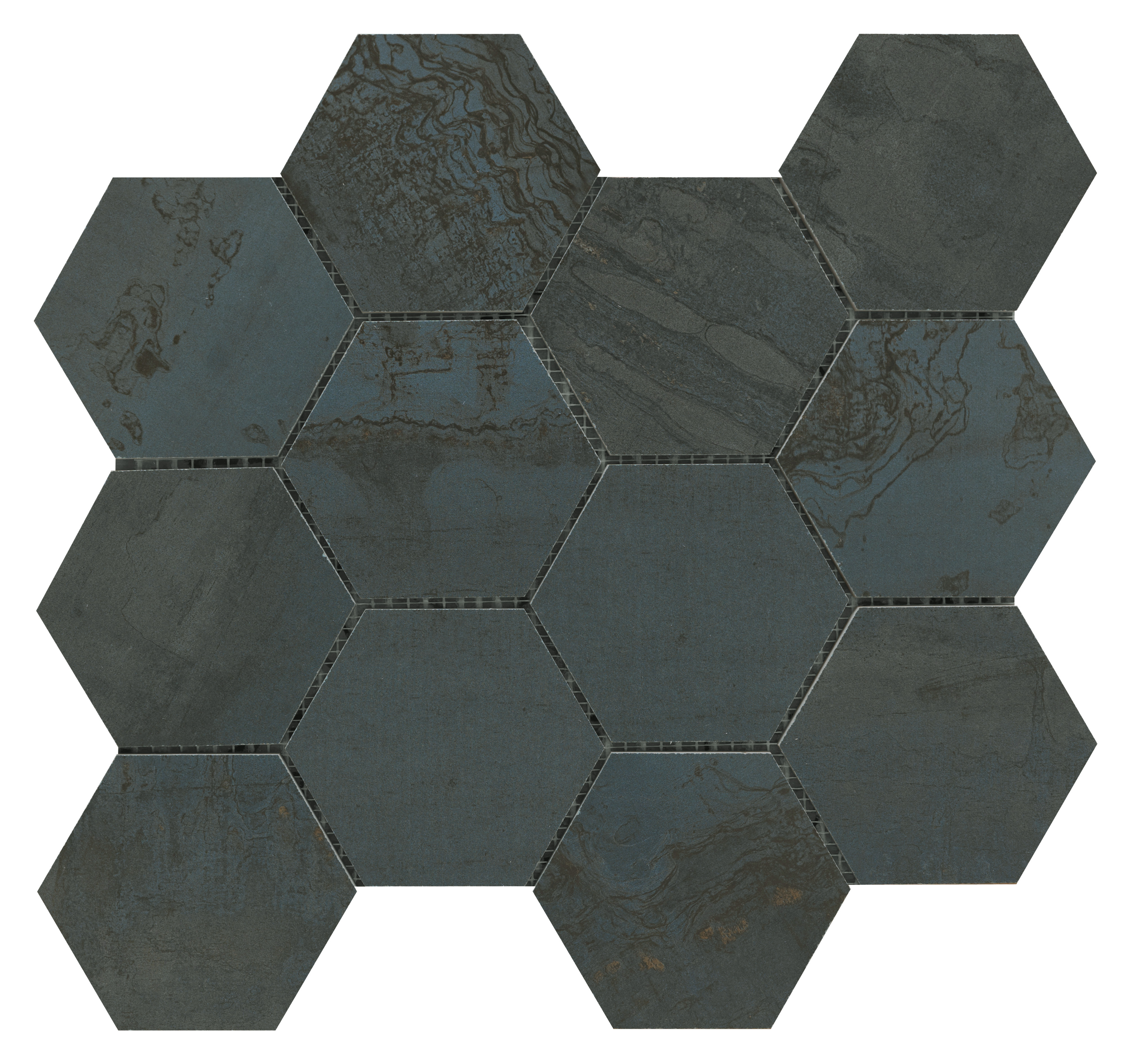 Urbanixx Gres Mailand Mosaik Hexagon Metalloptik Blau Matt 30x34 cm rektifiziert 