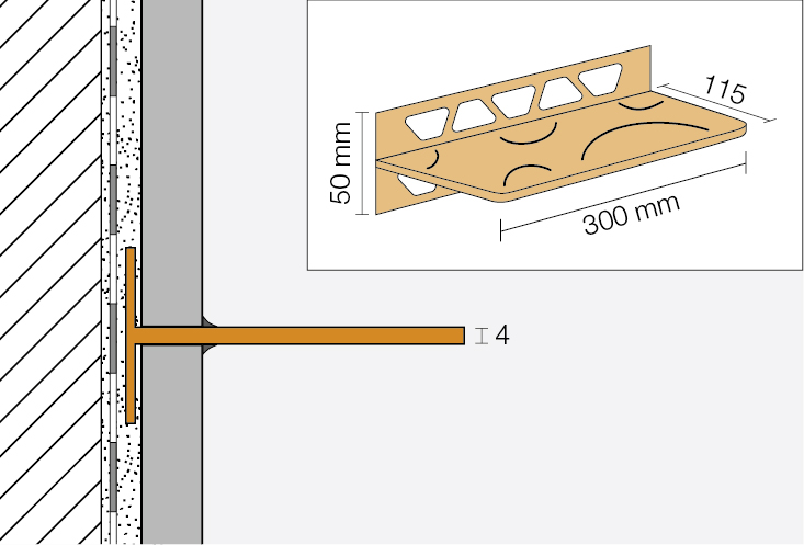 Schlüter SHELF W S1 300x115 mm Pure TSOB strukturbeschichtet Bronze Duschablagen