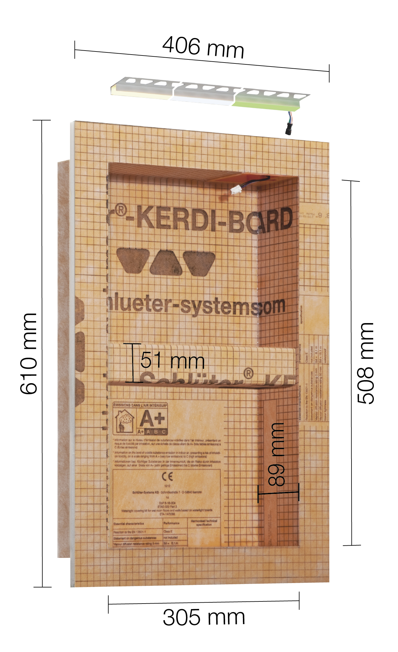 Schlüter Kerdi Board NLT Duschnische mit LED Beleuchtung 305x508x89 mm Warmweiß