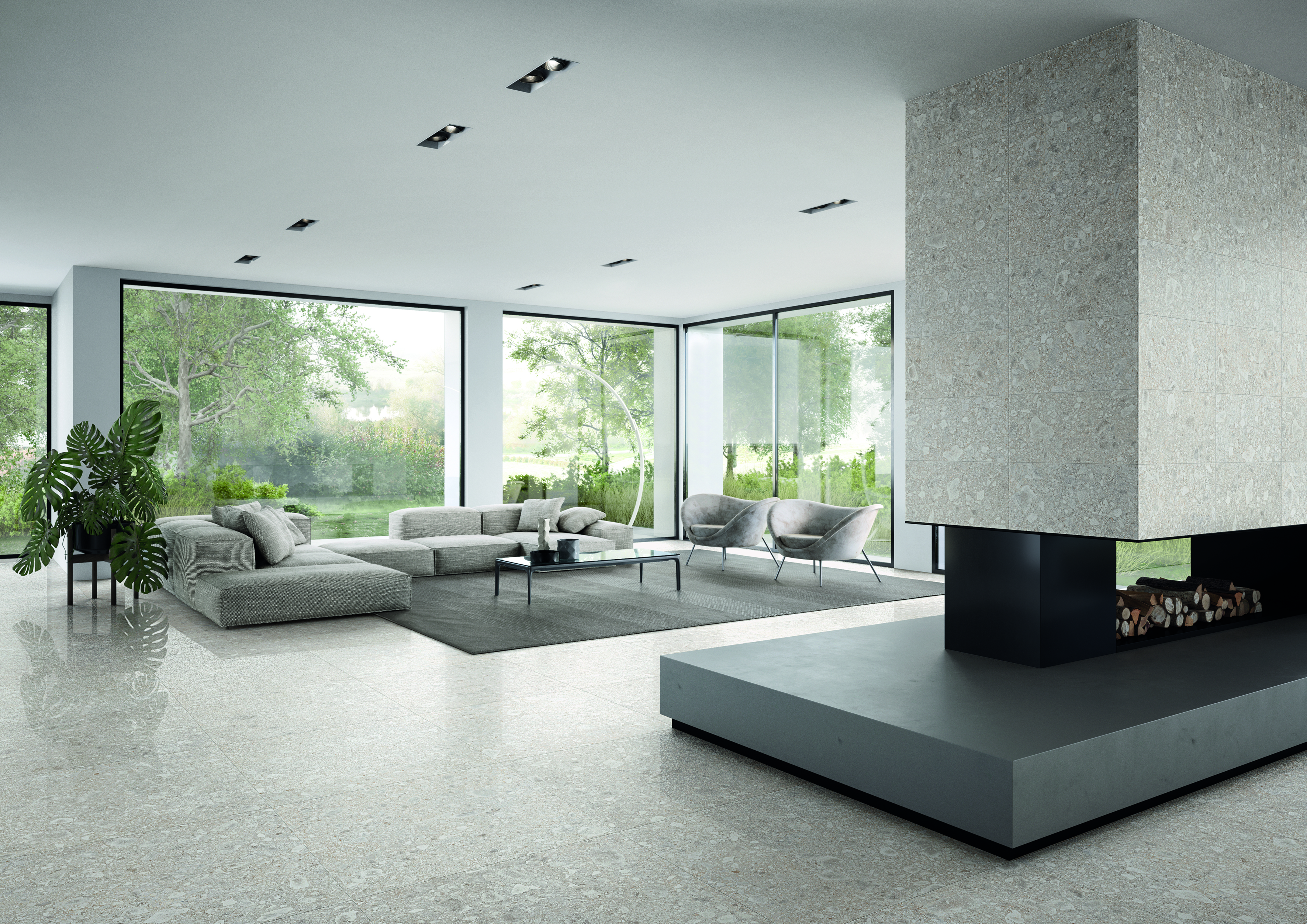 Ergon Lombarda Bodenfliese Terrazzooptik Weiß Anpoliert 45x90 cm rektifiziert R10B