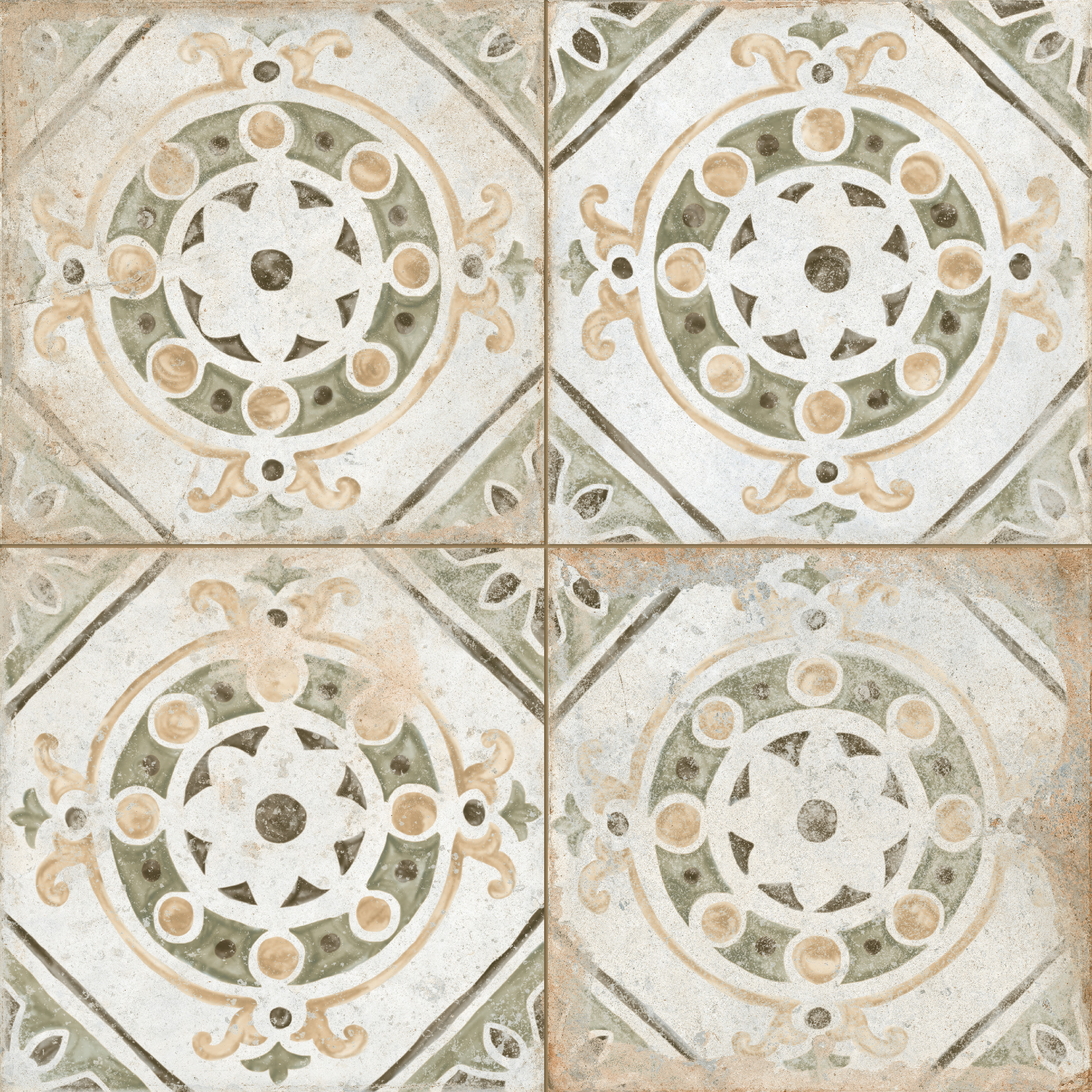Peronda Porto Mosaik Retrofliese Vintageoptik Mix Grün Braun Matt 45x45 cm R9
