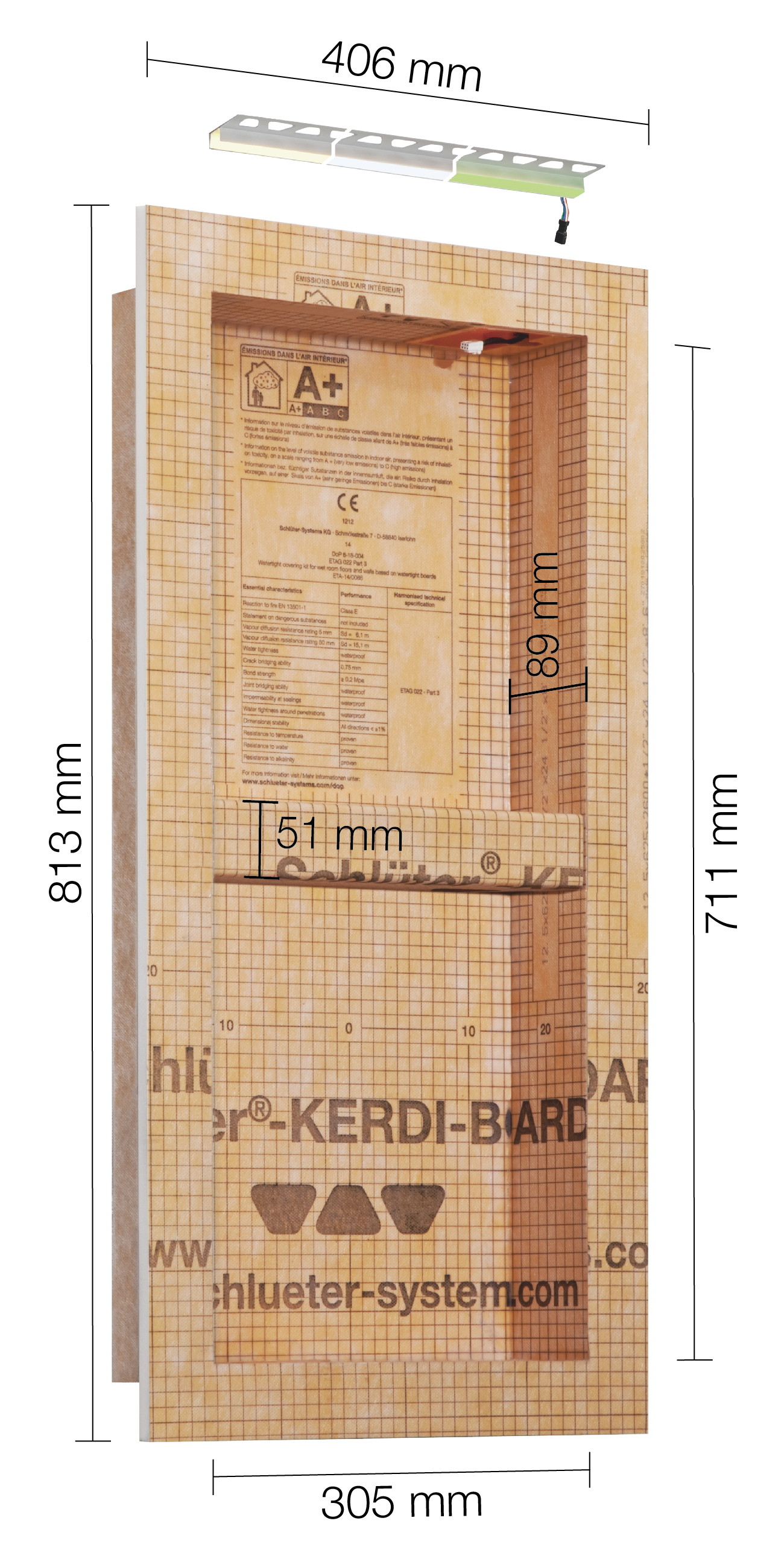 Schlüter Kerdi Board NLT Duschnische mit LED Beleuchtung 305x711x89 mm Warmweiß