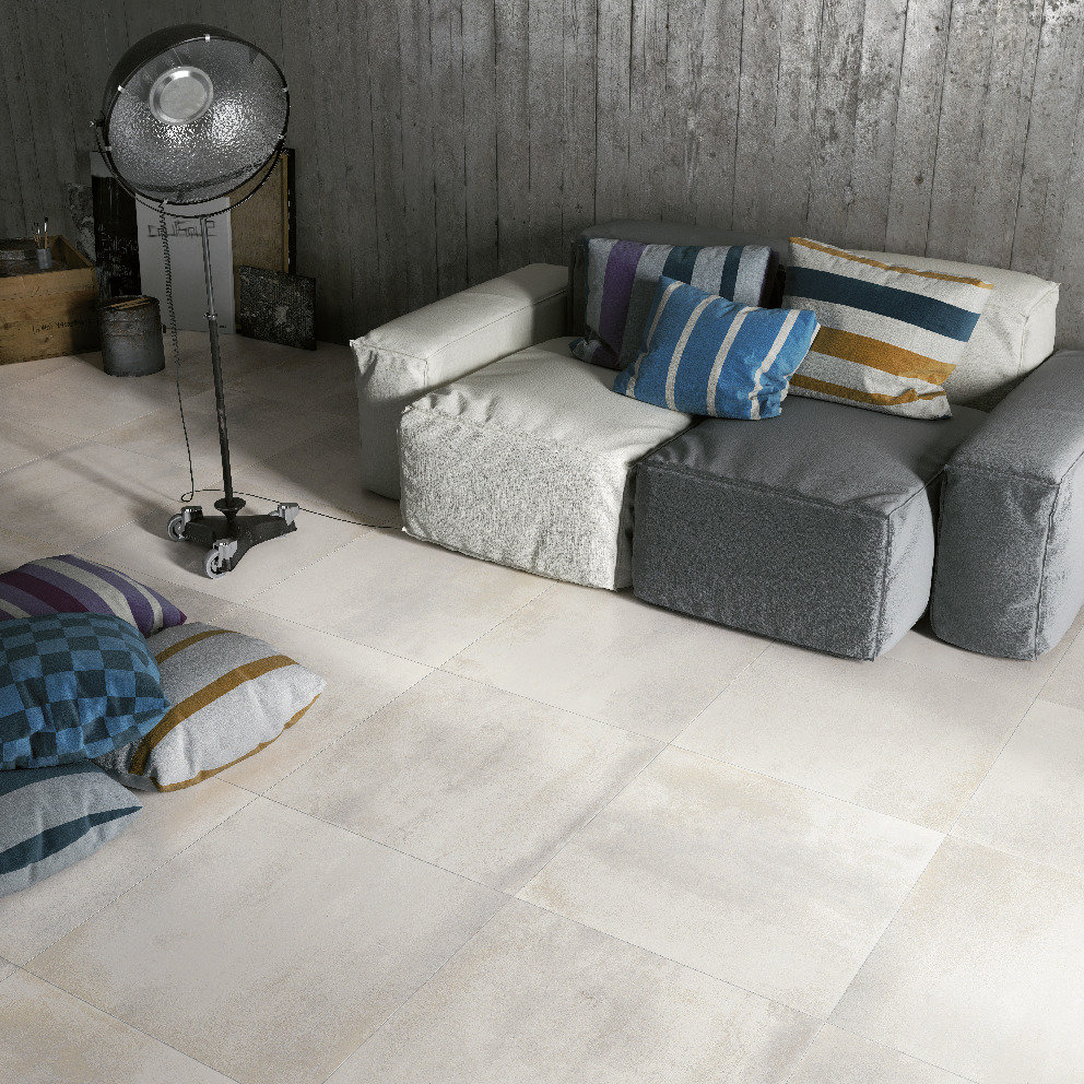 Urbanixx Gres Solin Bodenfliese Metalloptik Weiß matt 100x100 cm rekt. R10B