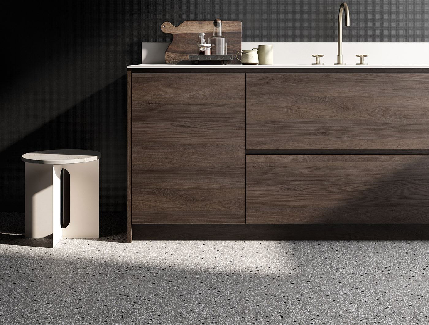 Urbanixx Gres Osaki Bodenfliese Terrazzooptik Anthrazit Matt 30x30 cm rektifiziert R10