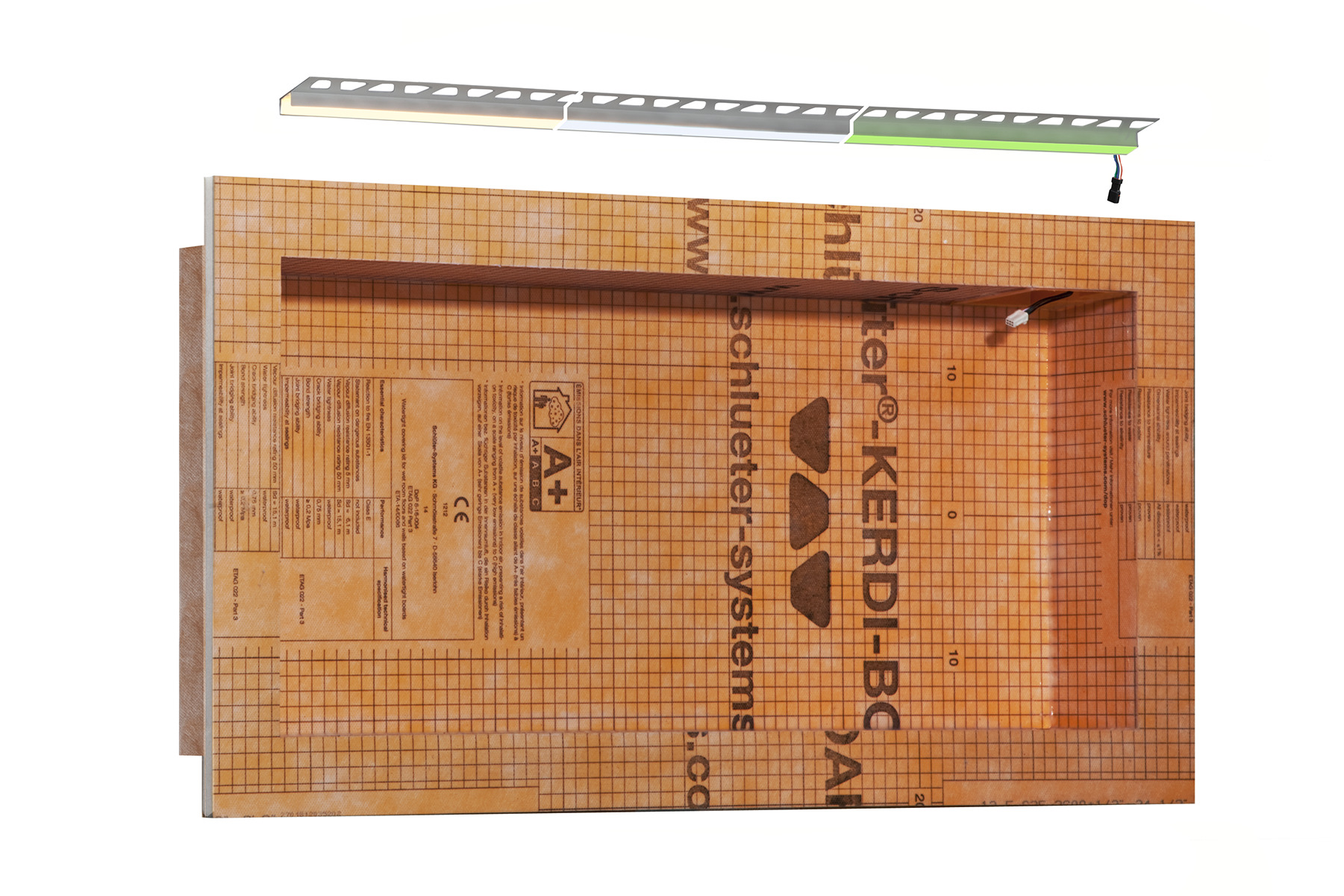 Schlüter Kerdi Board NLT BR Duschnische Set mit LED Beleuchtung und Steuerung 711x305x89 mm RGB + Weiß 