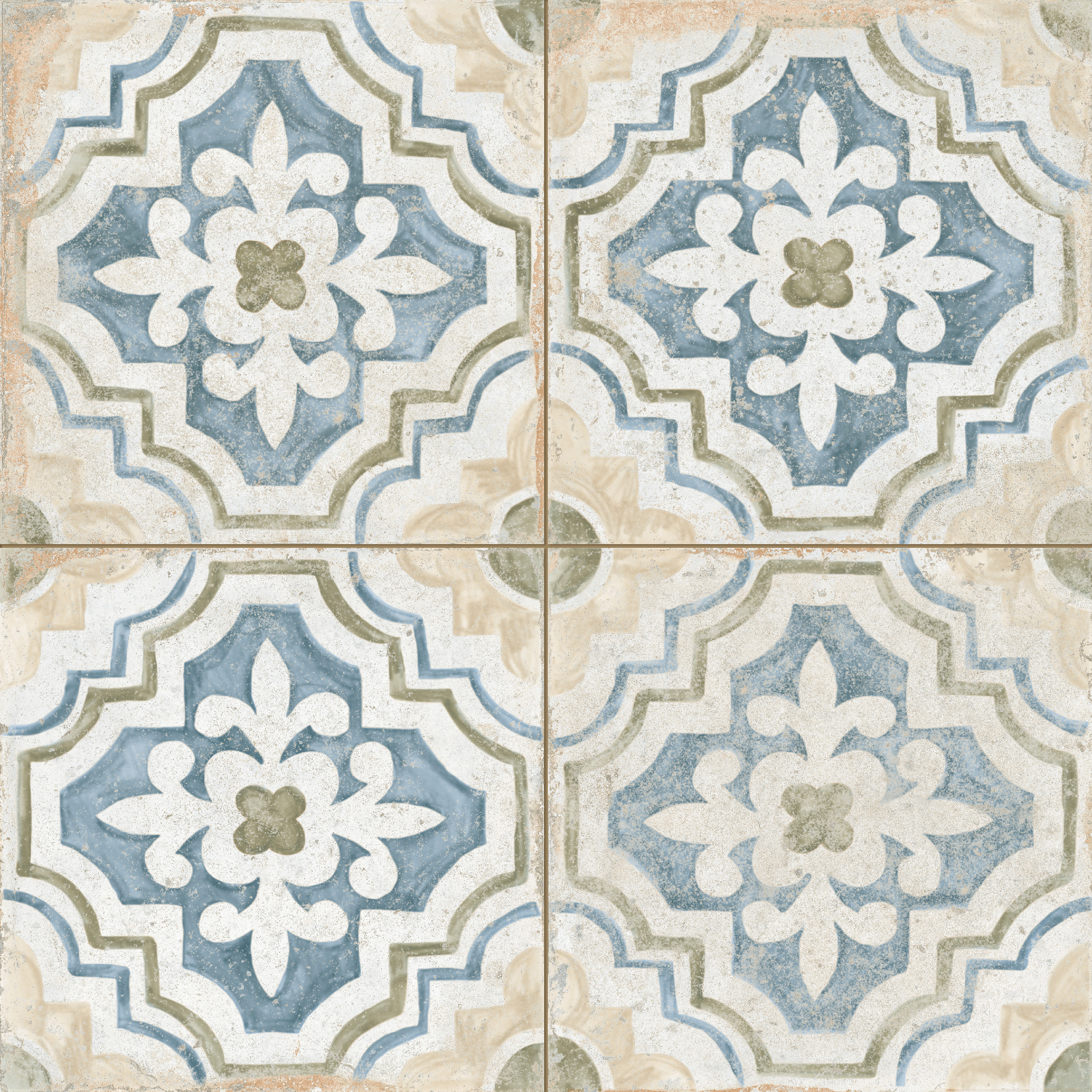 Peronda Porto Mosaik Retrofliese Vintageoptik Mix Blau Weiß Matt 45x45 cm R9