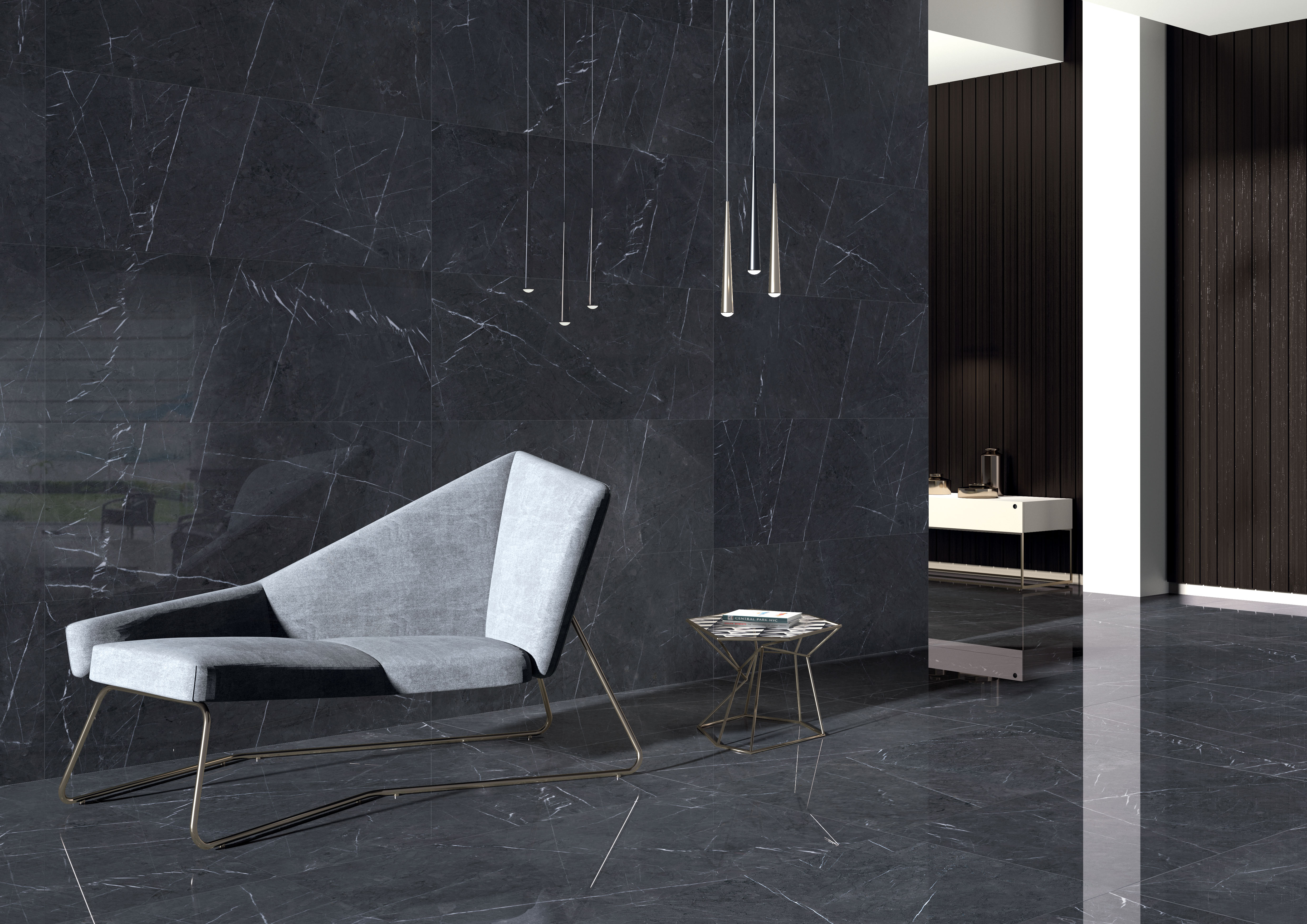 Vanezia Gres Kemi Bodenfliese Marmoroptik Schwarz Matt 120x260 cm rektifiziert