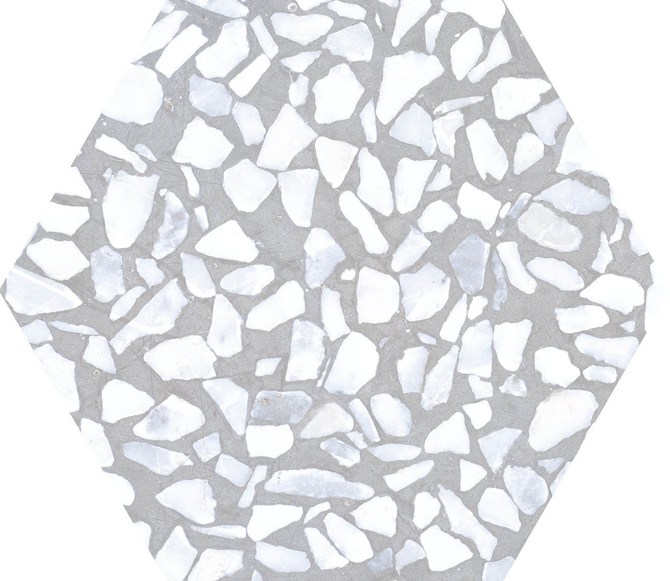 Urbanixx Gres Tarfala Bodenfliesen Terrazzooptik Hexagon Grau Matt 23,2x26,7 cm rektifiziert