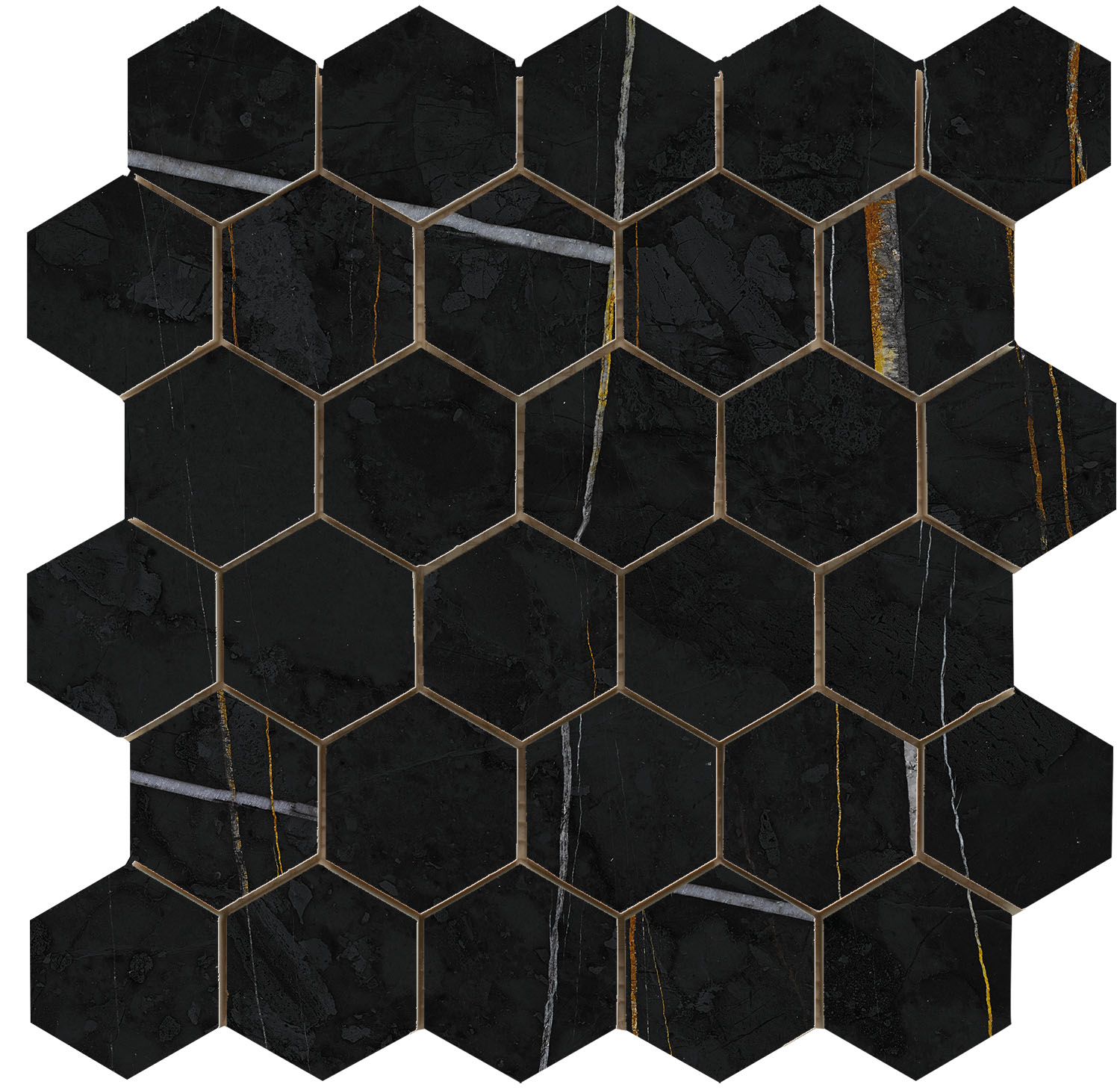 Vanezia Gres Kangos Mosaik Hexagon Marmoroptik Schwarz glänzend 30x30 cm rekt.