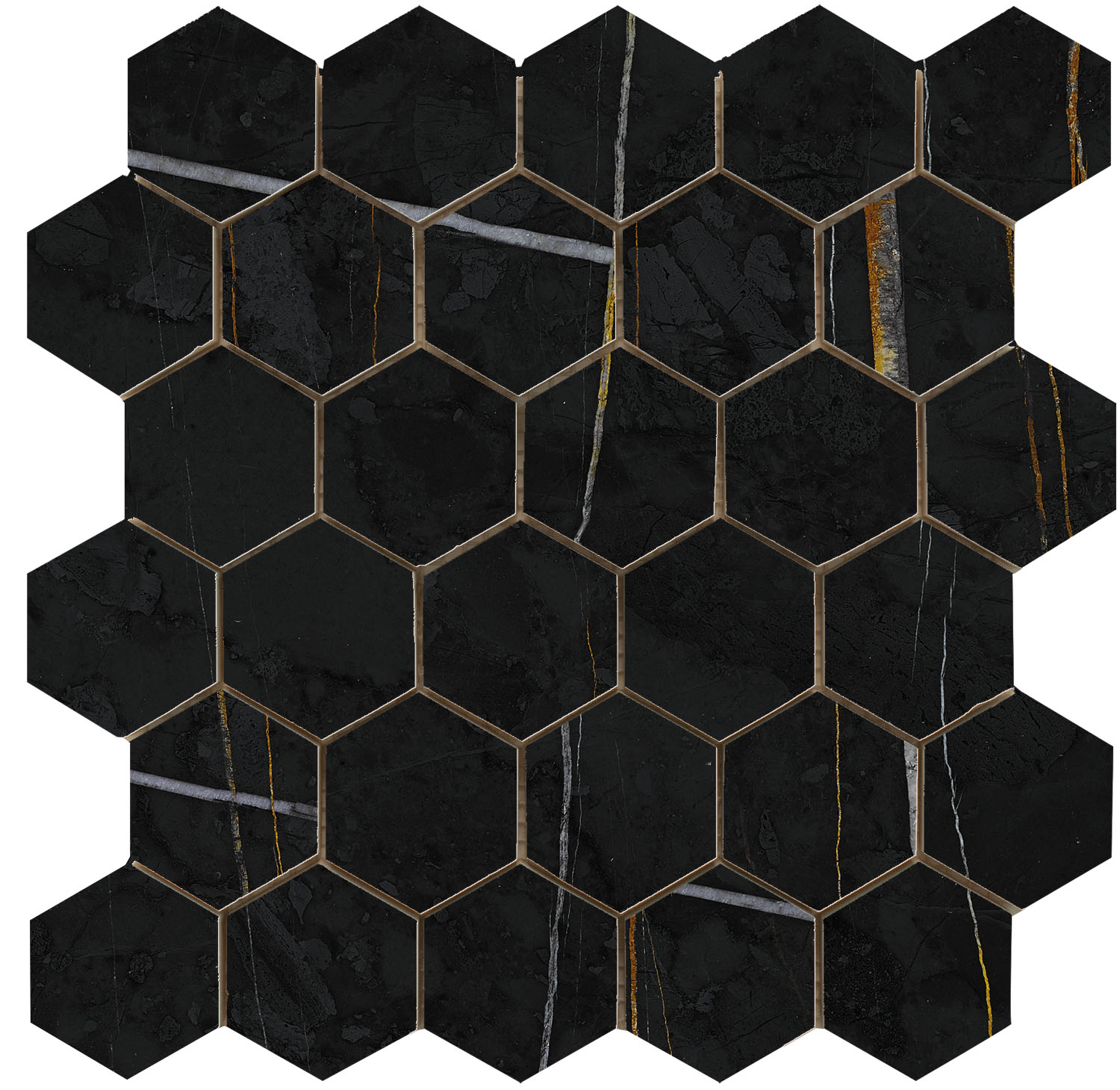 Vanezia Gres Kangos Dekore Mosaik Hexagon Marmoroptik Schwarz Matt 30x30 cm rektifiziert
