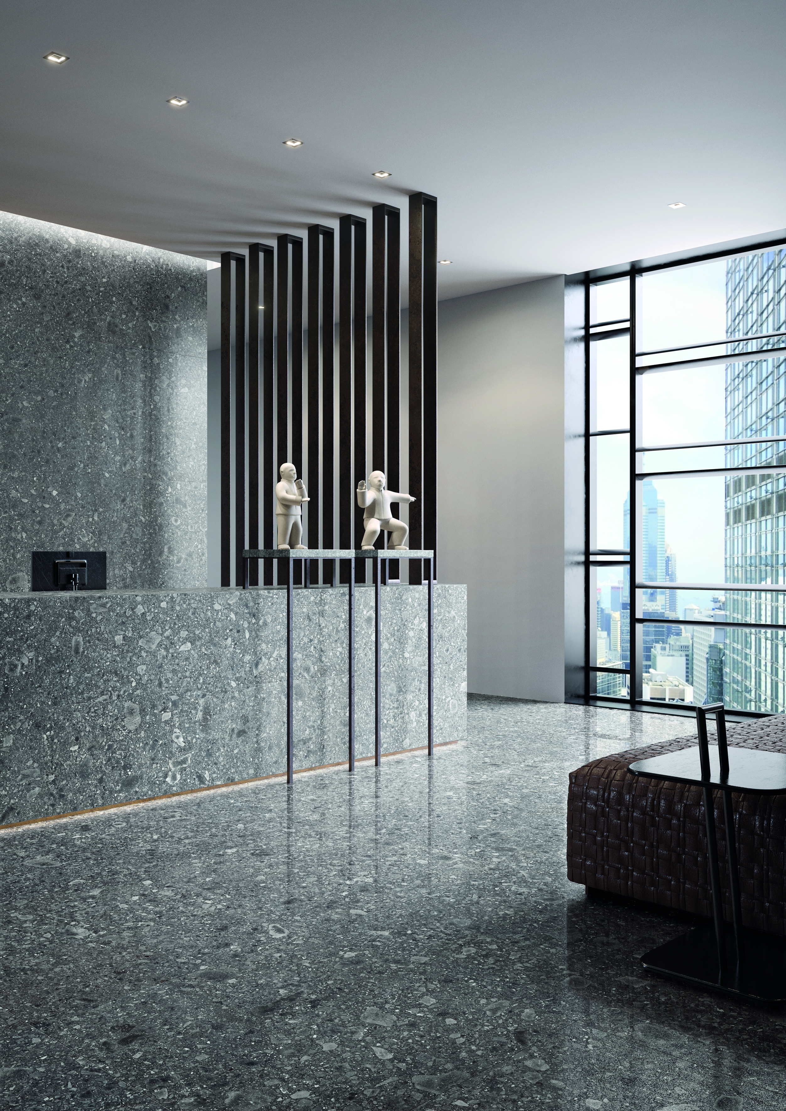 Ergon Lombarda Bodenfliese Terrazzooptik Schwarz Anpoliert 90x90 cm rektifiziert