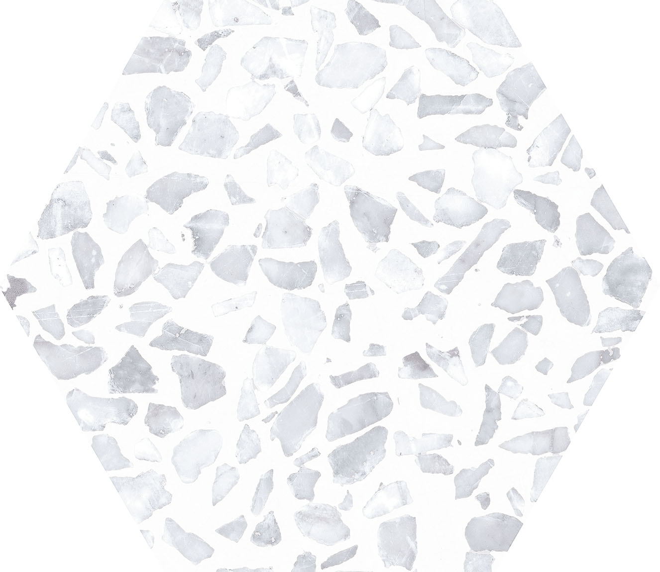 Urbanixx Gres Tarfala Bodenfliesen Terrazzooptik Hexagon Hellgrau Matt 23,2x26,7 cm rektifiziert