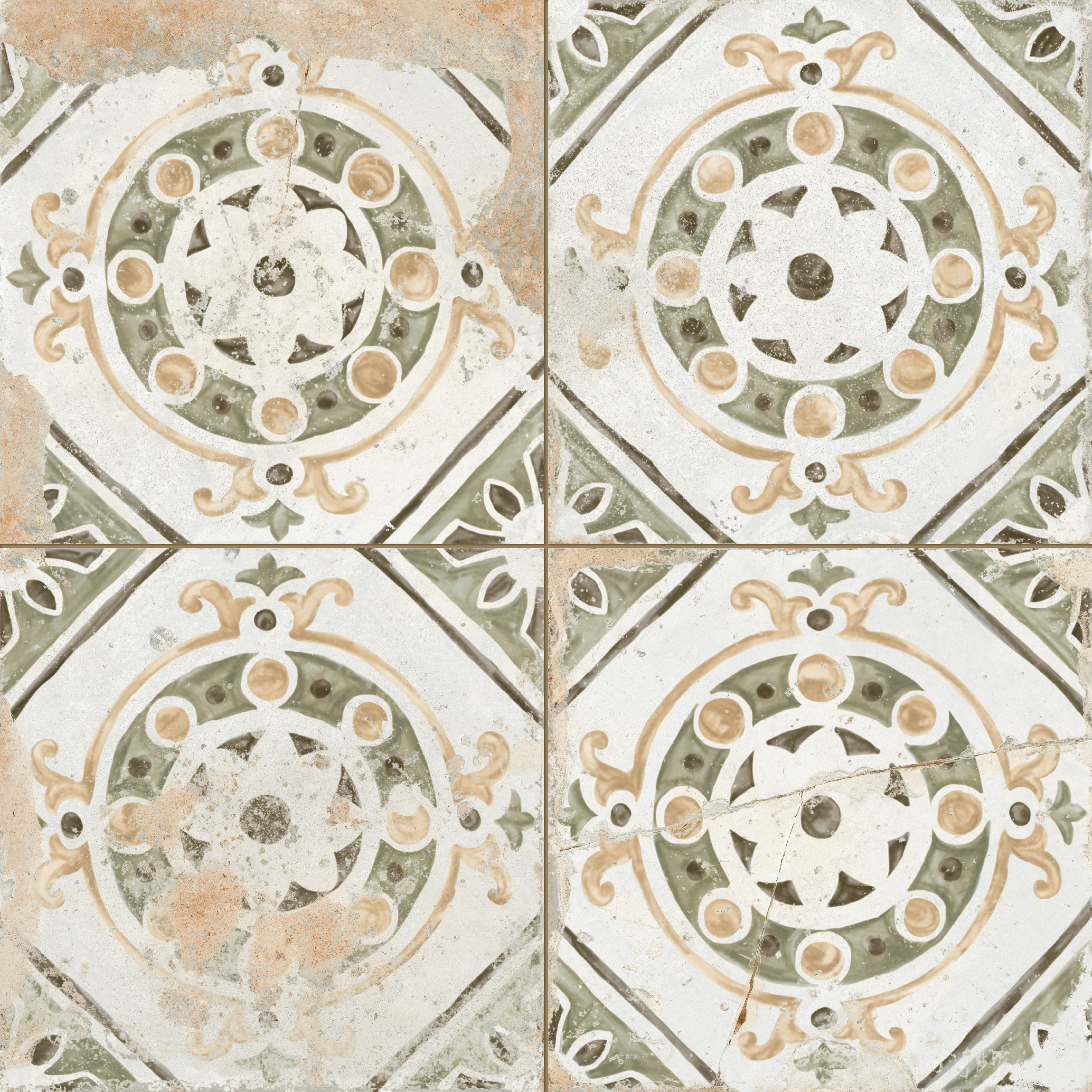 Peronda Porto Mosaik Retrofliese Vintageoptik Mix Grün Braun Matt 45x45 cm R9