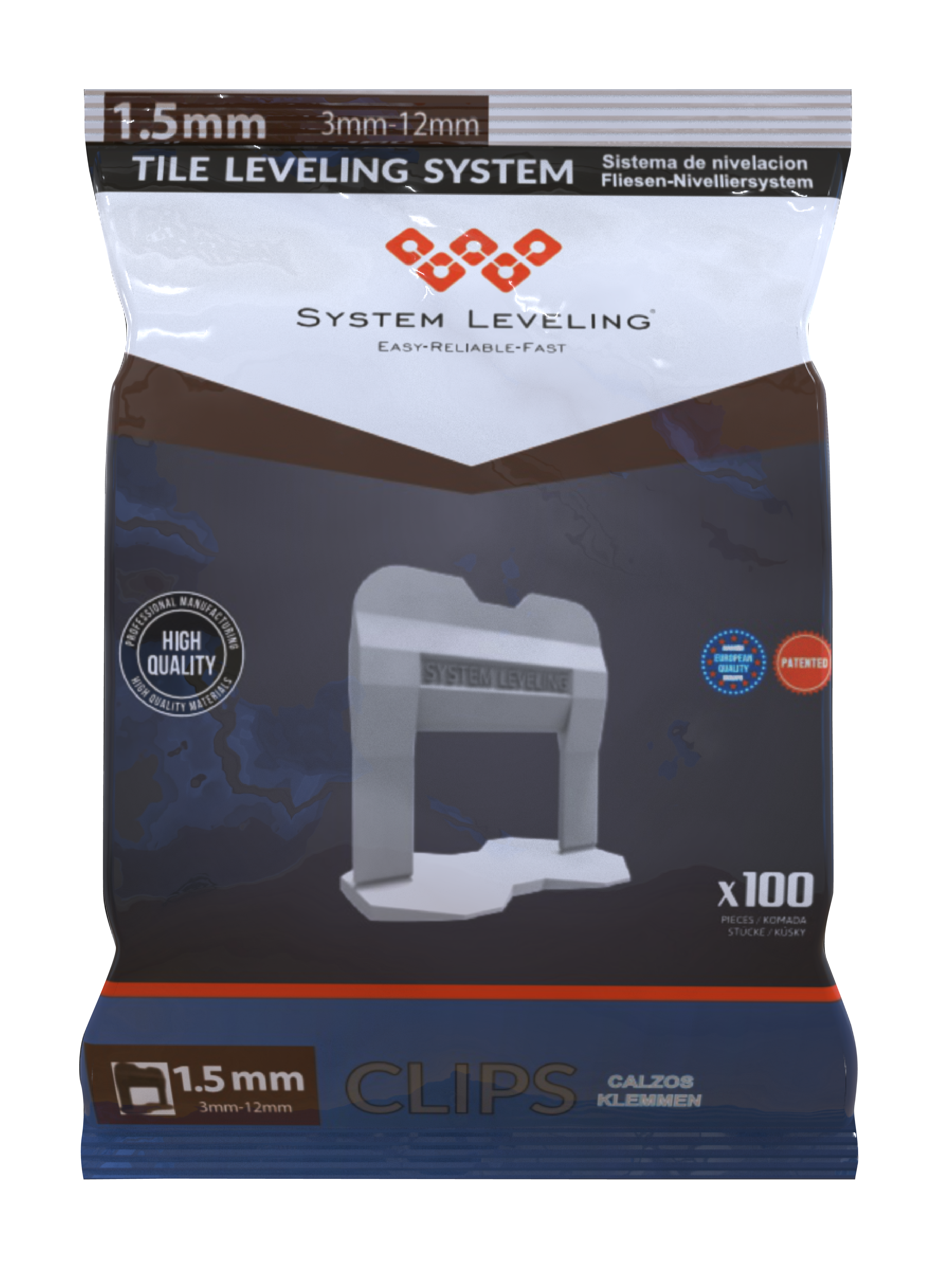 System Leveling Nivelliersystem Klemme 1,5 mm 100 Stück 