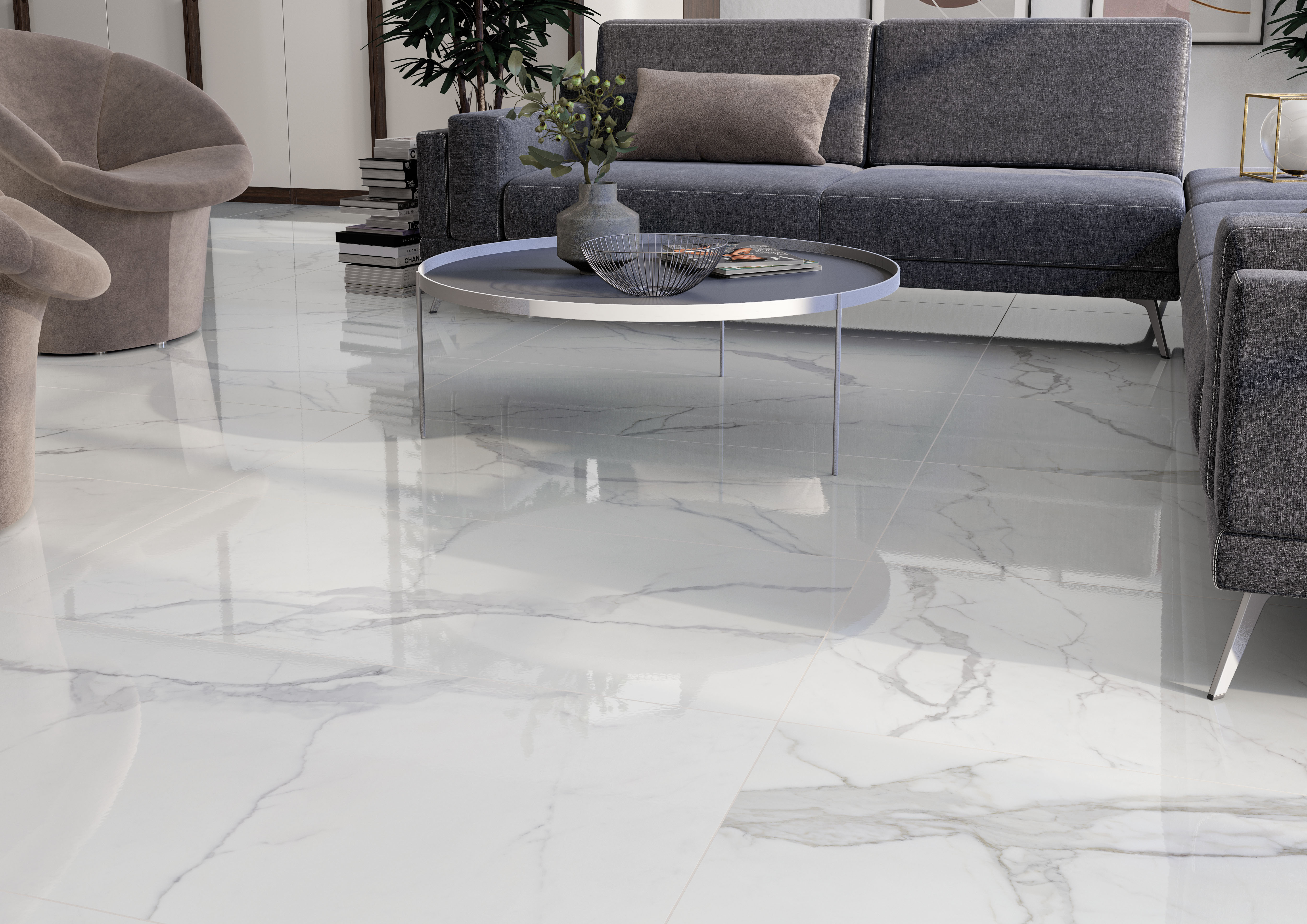 Vanezia Gres Salen Bodenfliese Marmoroptik Weiß Glänzend 60x60 cm rektifiziert