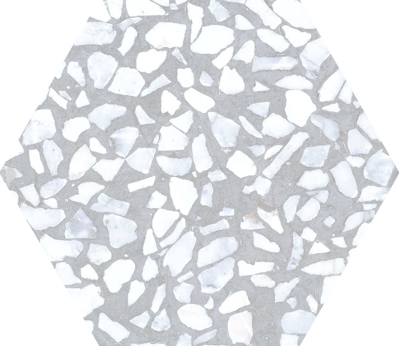 Urbanixx Gres Tarfala Bodenfliesen Terrazzooptik Hexagon Grau Matt 23,2x26,7 cm rektifiziert