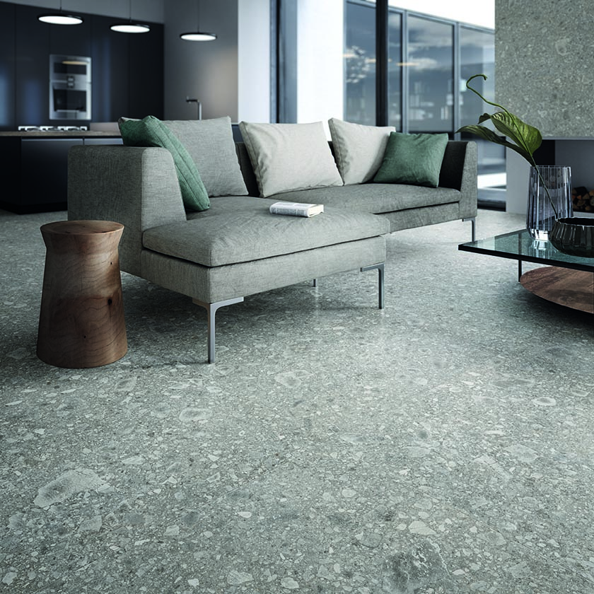 Ergon Lombarda Bodenfliese Terrazzooptik Grau Matt 90x90 cm rektifiziert R10B