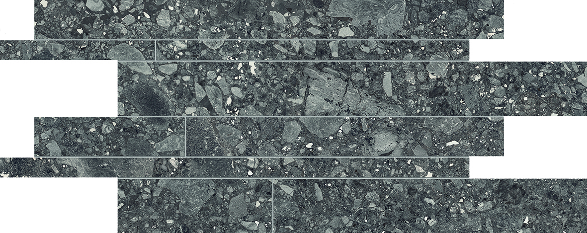 Ergon Lombarda Mosaik Terrazzooptik Schwarz Anpoliert 30x60 cm rektifiziert