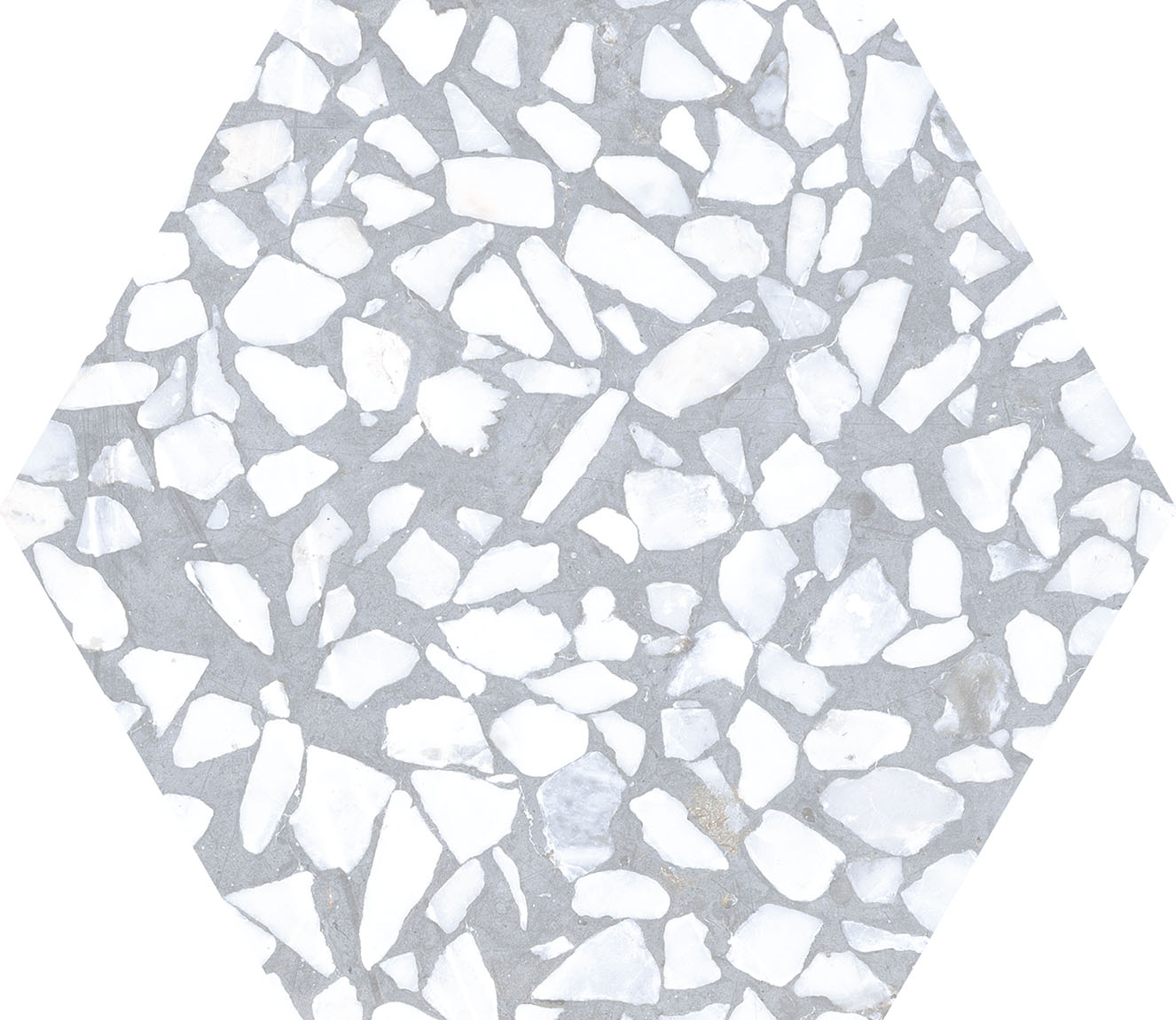 Urbanixx Gres Tarfala Bodenfliesen Terrazzooptik Hexagon Grau Matt 23,2x26,7 cm rektifiziert
