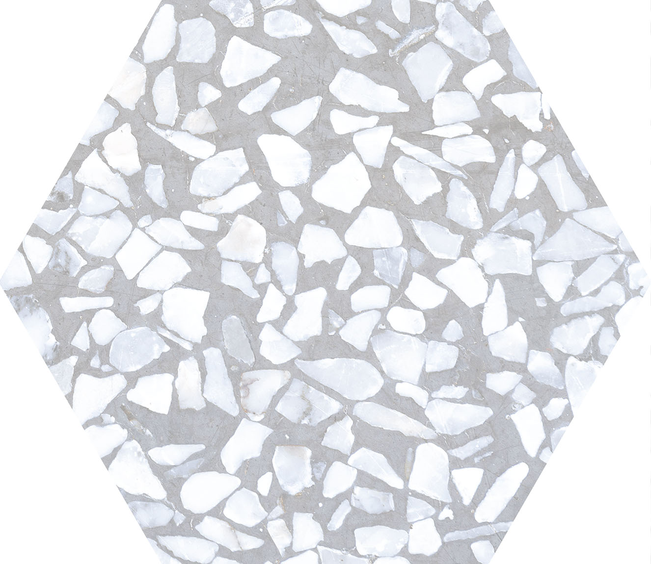 Urbanixx Gres Tarfala Bodenfliesen Terrazzooptik Hexagon Grau Matt 23,2x26,7 cm rektifiziert