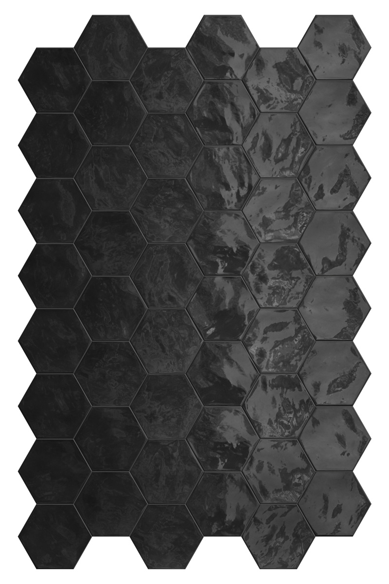 Catalea Gres Morioka Wandfliese Hexagon Schwarz glänzend 17,3x15 cm 