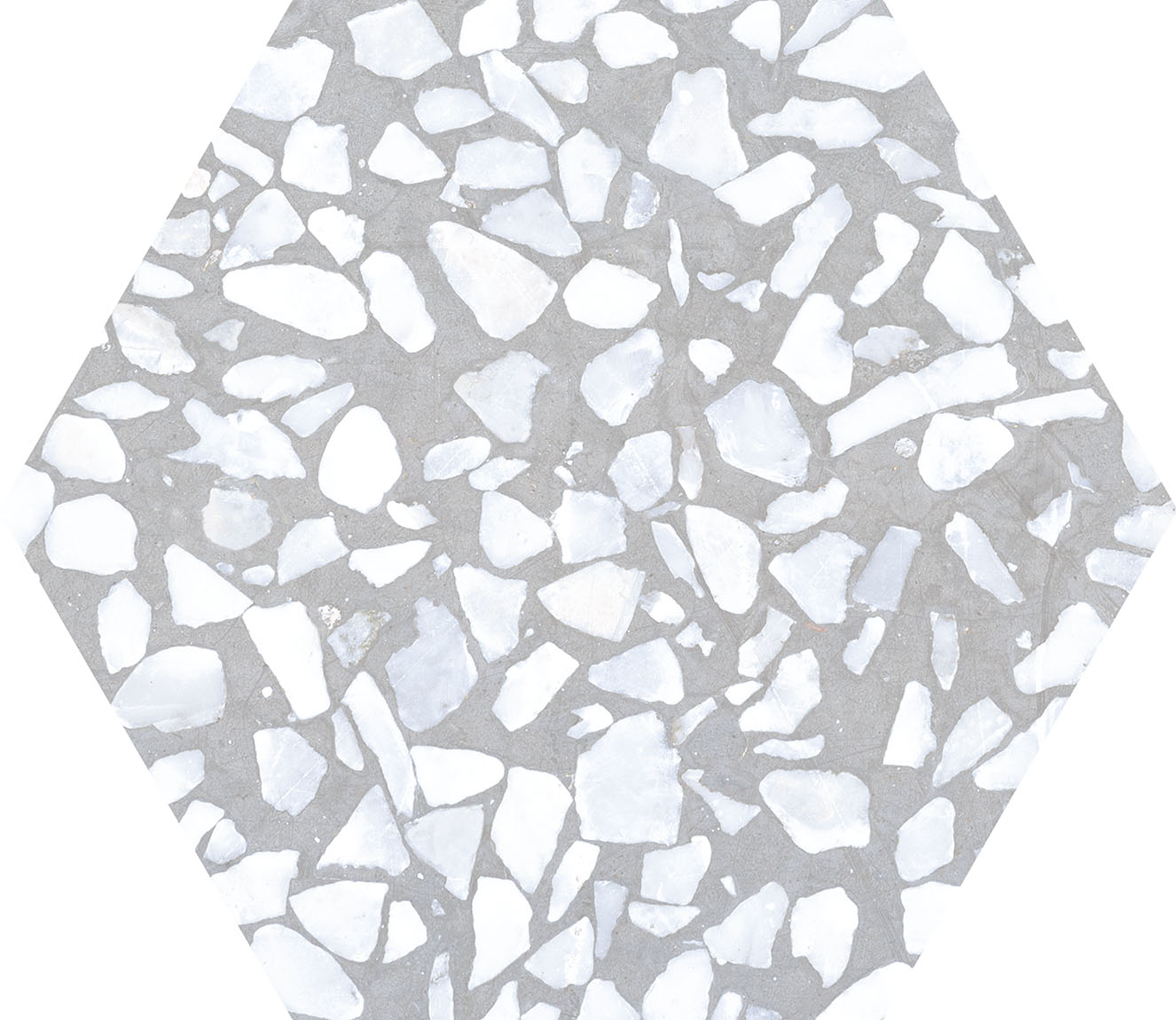 Urbanixx Gres Tarfala Bodenfliesen Terrazzooptik Hexagon Grau Matt 23,2x26,7 cm rektifiziert