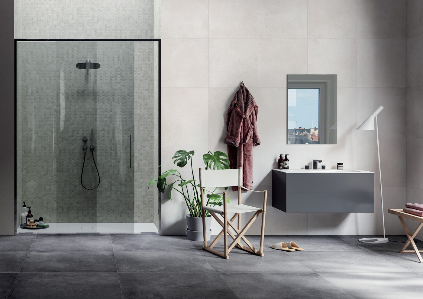 Urbanixx Gres Hirado Bodenfliese Betonoptik Anthrazit Matt 120x120 cm rektifiziert R10
