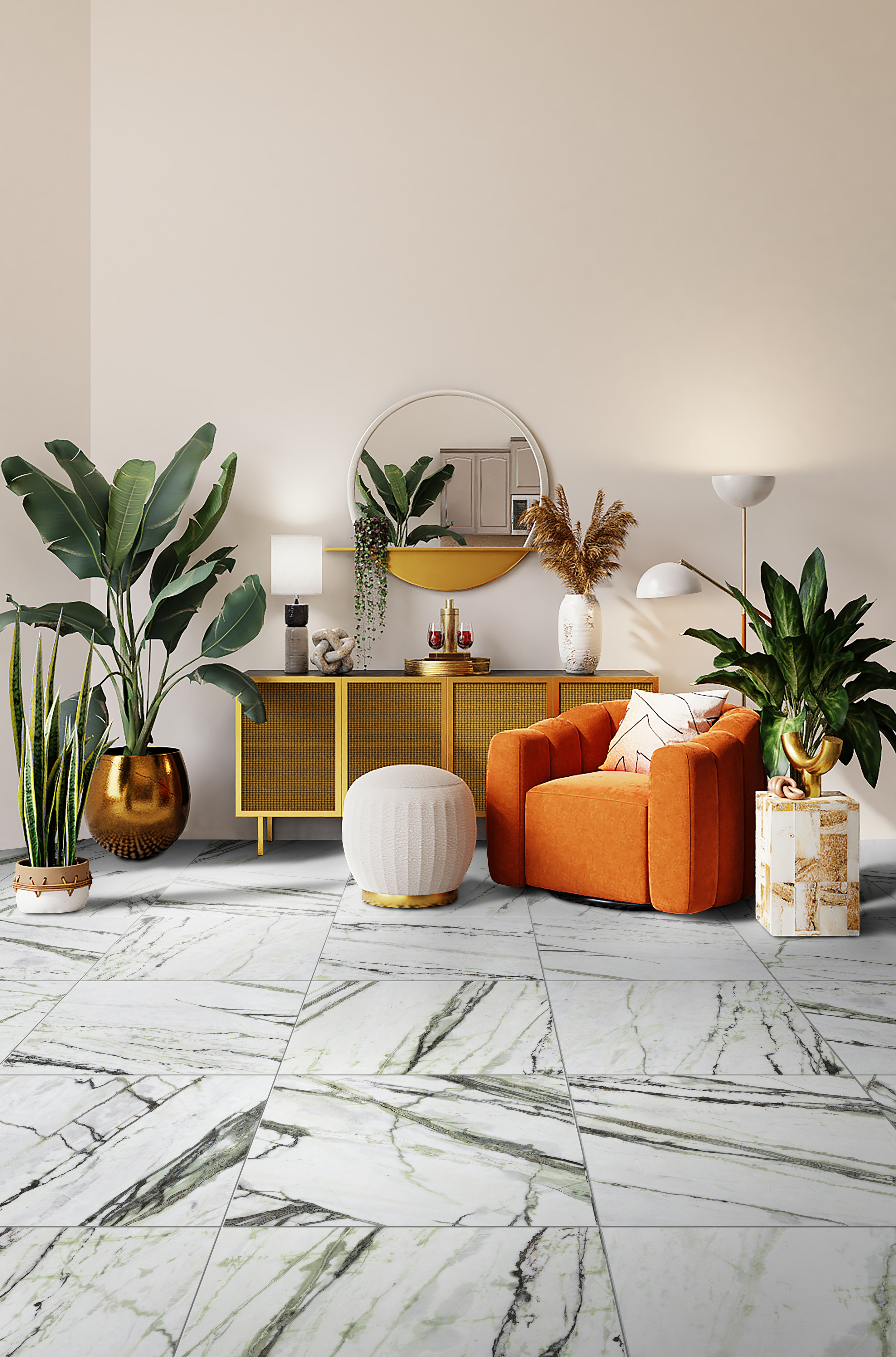 Vanezia Gres Mima Bodenfliese Marmoroptik Weiß Grün Matt 60x120 cm rektifiziert R10