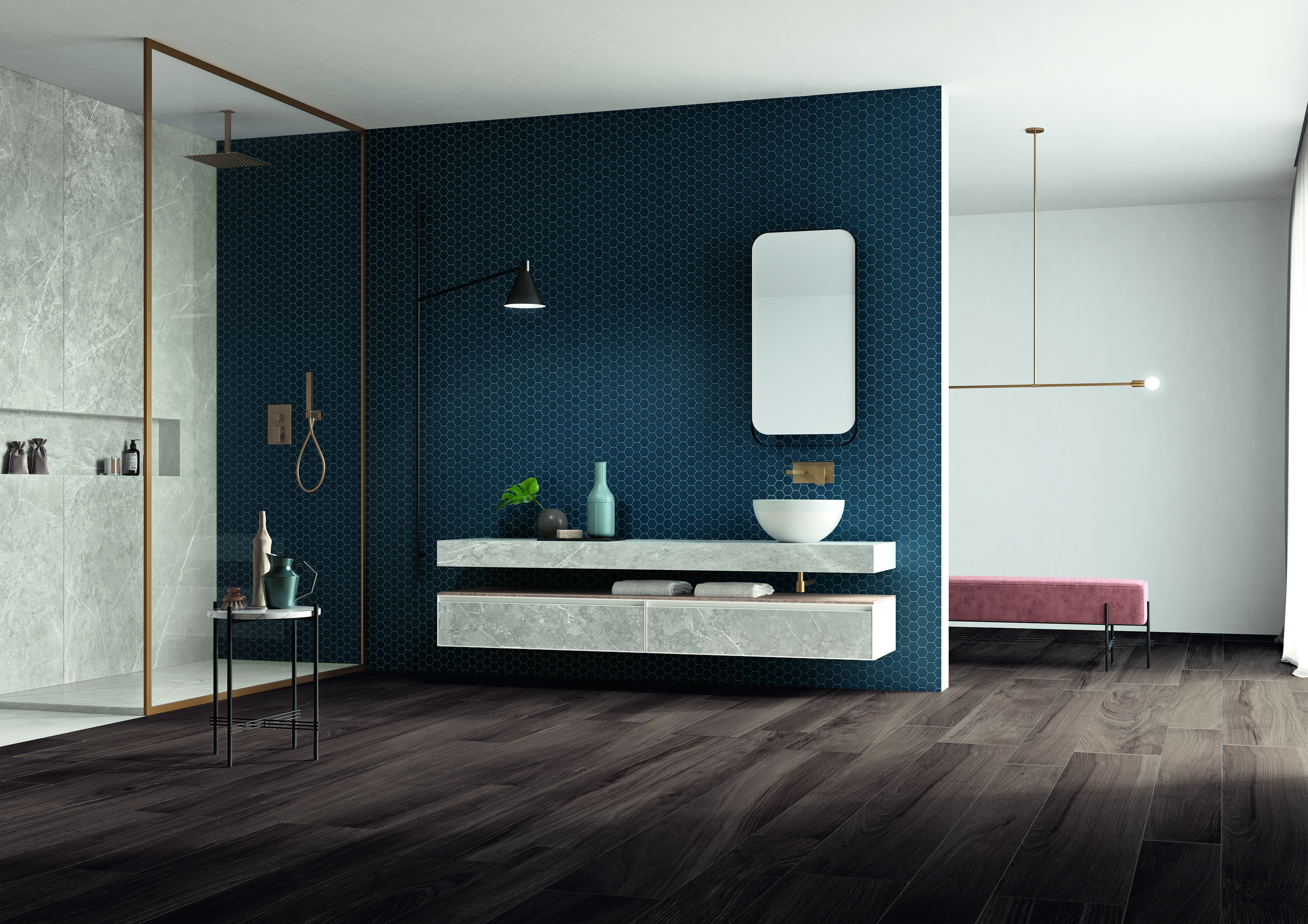 Catalea Gres Tokio Hexagonmosaik Meerblau Matt 31,6x31,6 cm rektifiziert R10