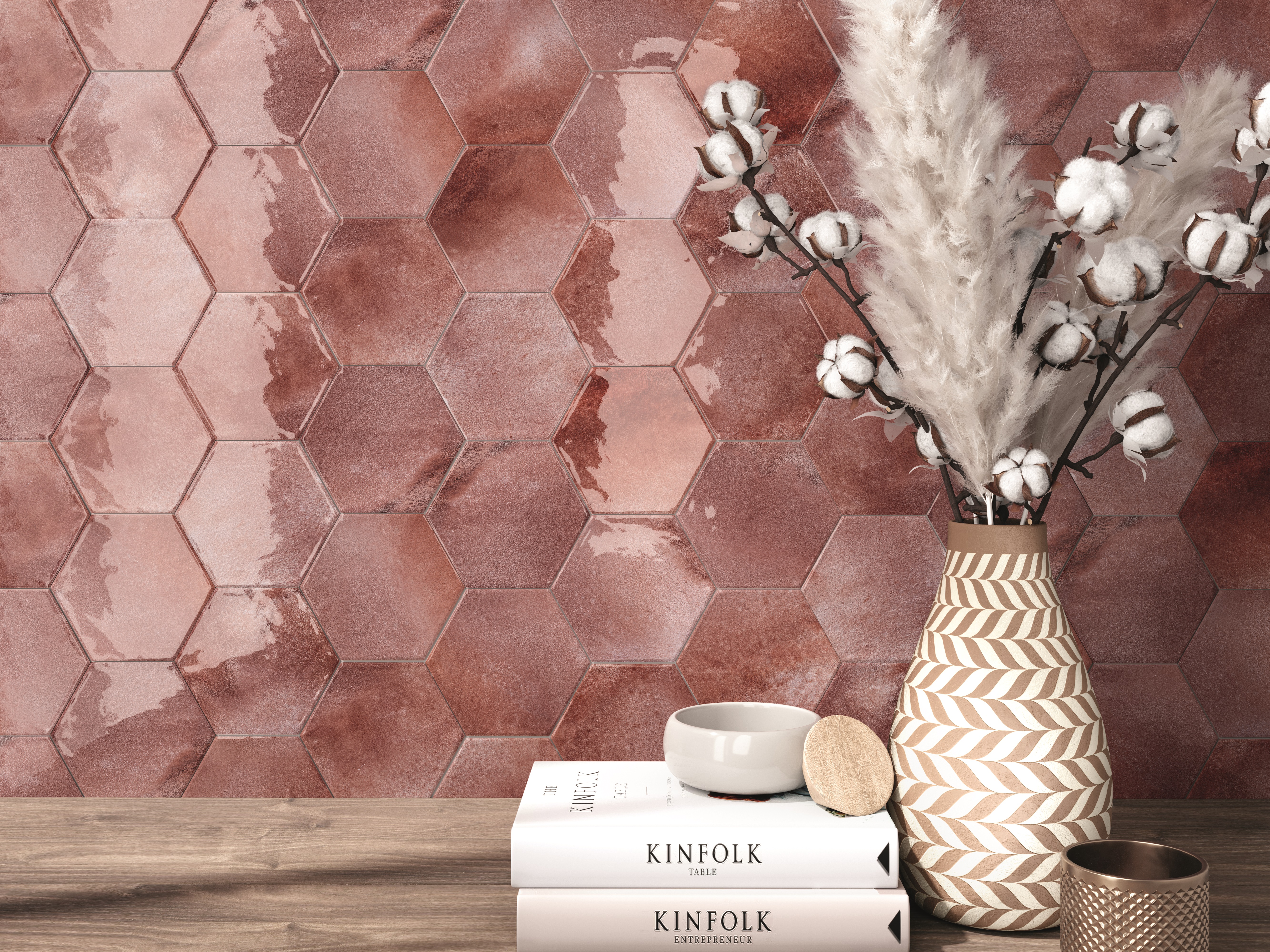 Catalea Gres Timra Hexagonfliese Rot Glänzend 16x18 cm 