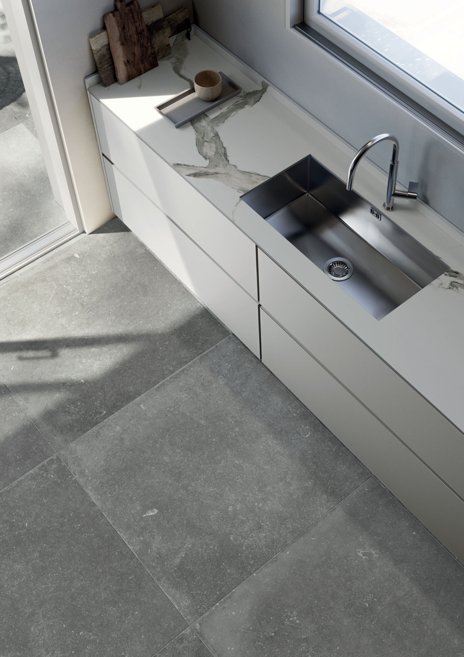 Flaviker Nordik Stone Indoor Bodenfliese Natursteinoptik Grau Matt 90x90 cm rektifiziert R10B