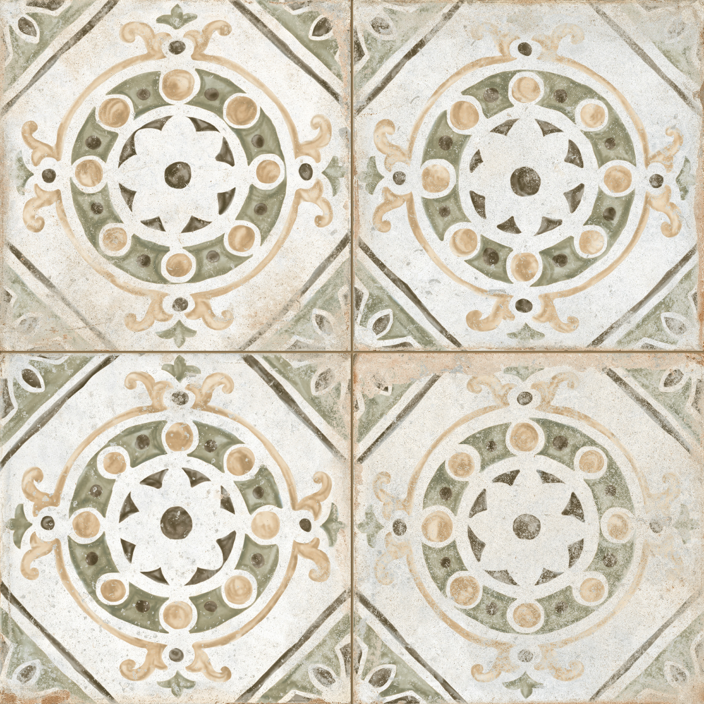 Peronda Porto Mosaik Retrofliese Vintageoptik Mix Grün Braun Matt 45x45 cm R9