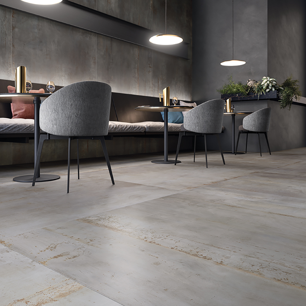 Flaviker Rebel Bodenfliese Metalloptik Grau Matt 160x320 cm rektifiziert