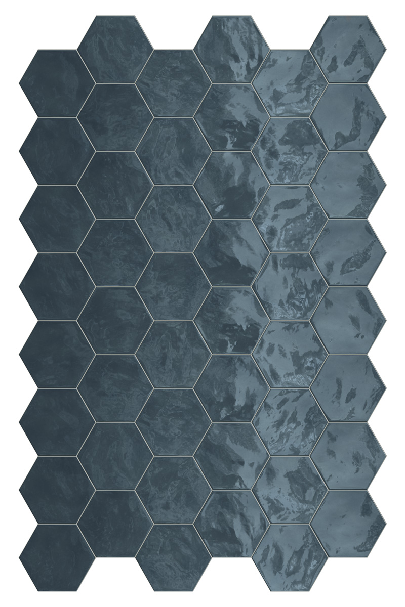 Catalea Gres Morioka Wandfliese Hexagon Blau Glänzend 17,3x15 cm 