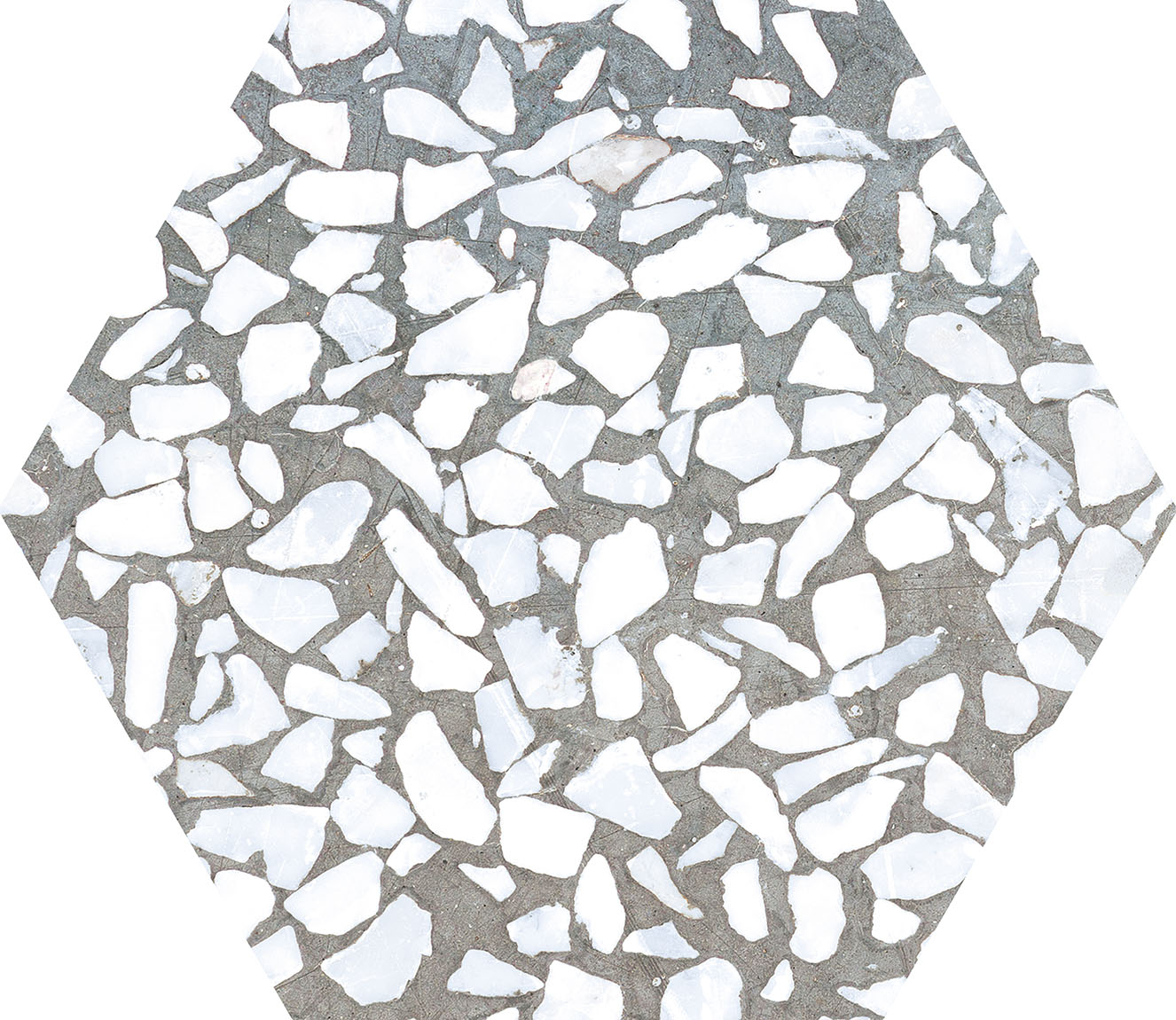 Urbanixx Gres Tarfala Bodenfliesen Terrazzooptik Hexagon Dunkelgrau Matt 23,2x26,7 cm rektifiziert