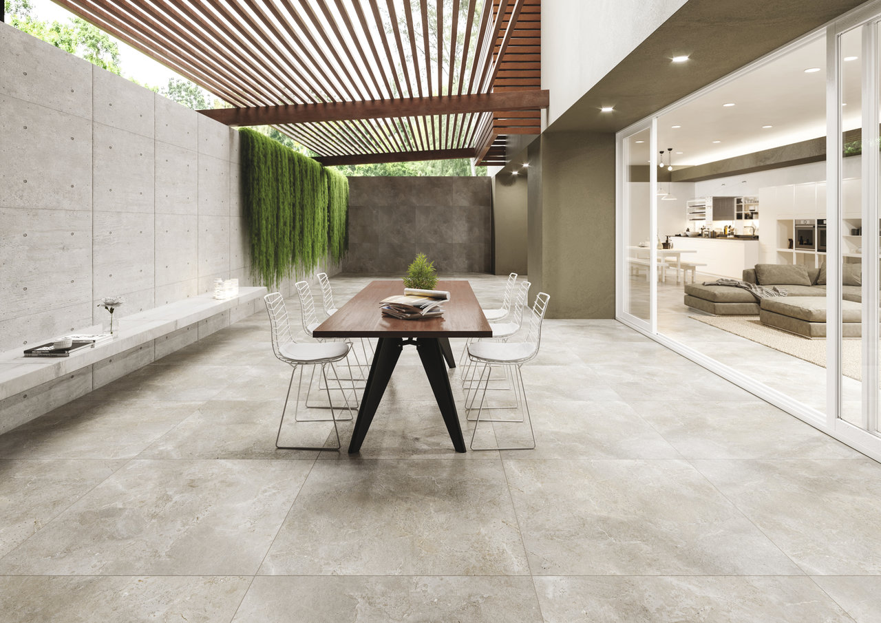Vanezia Gres Kapela Natursteinoptik Outdoor Weiß matt 100x100 cm rekt. R11