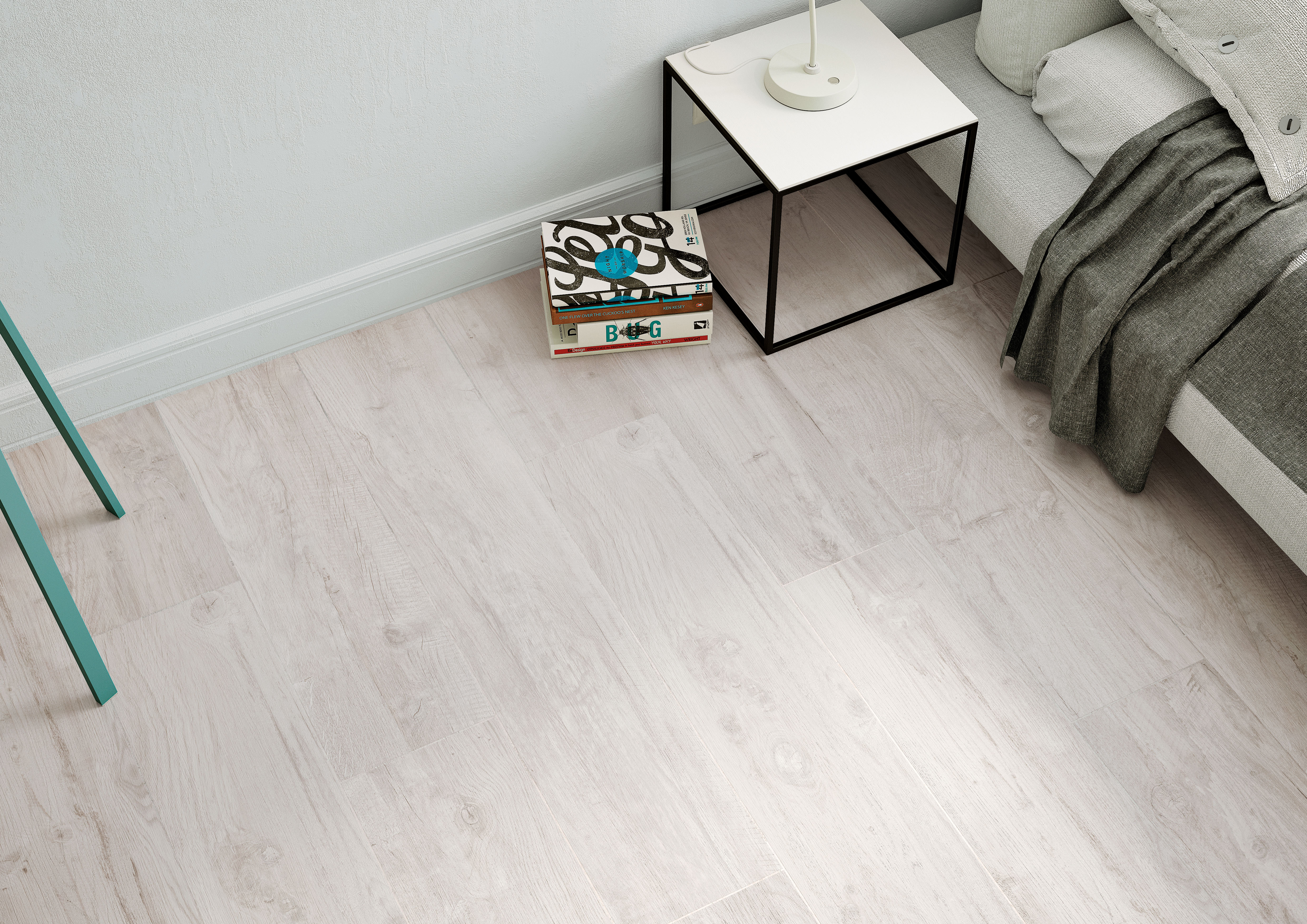 Noem Gres Stockholm Bodenfliesen Holzoptik Weiß Matt 10x60 cm rektifiziert R10B